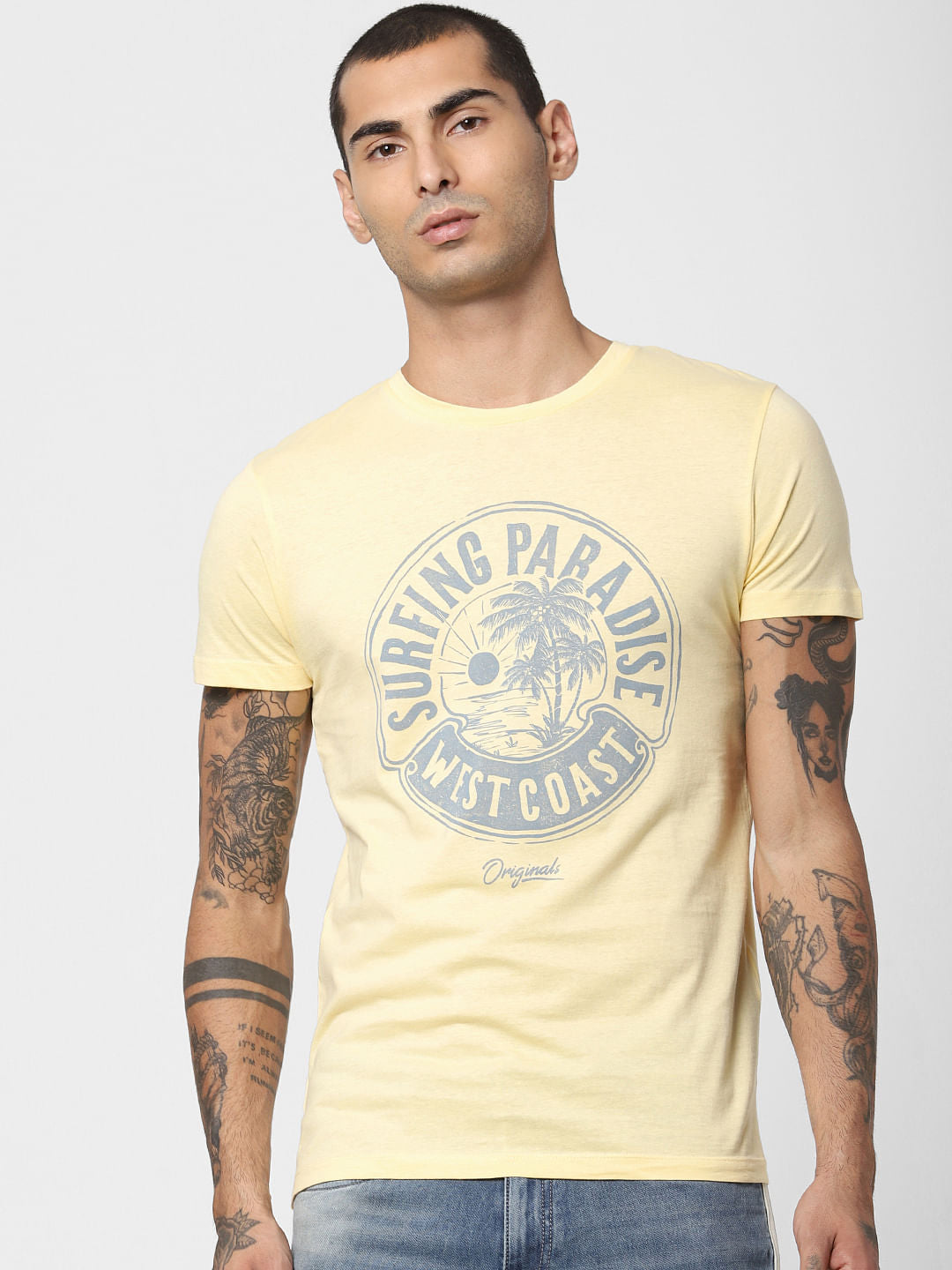 Yellow Typographic Print T-shirt