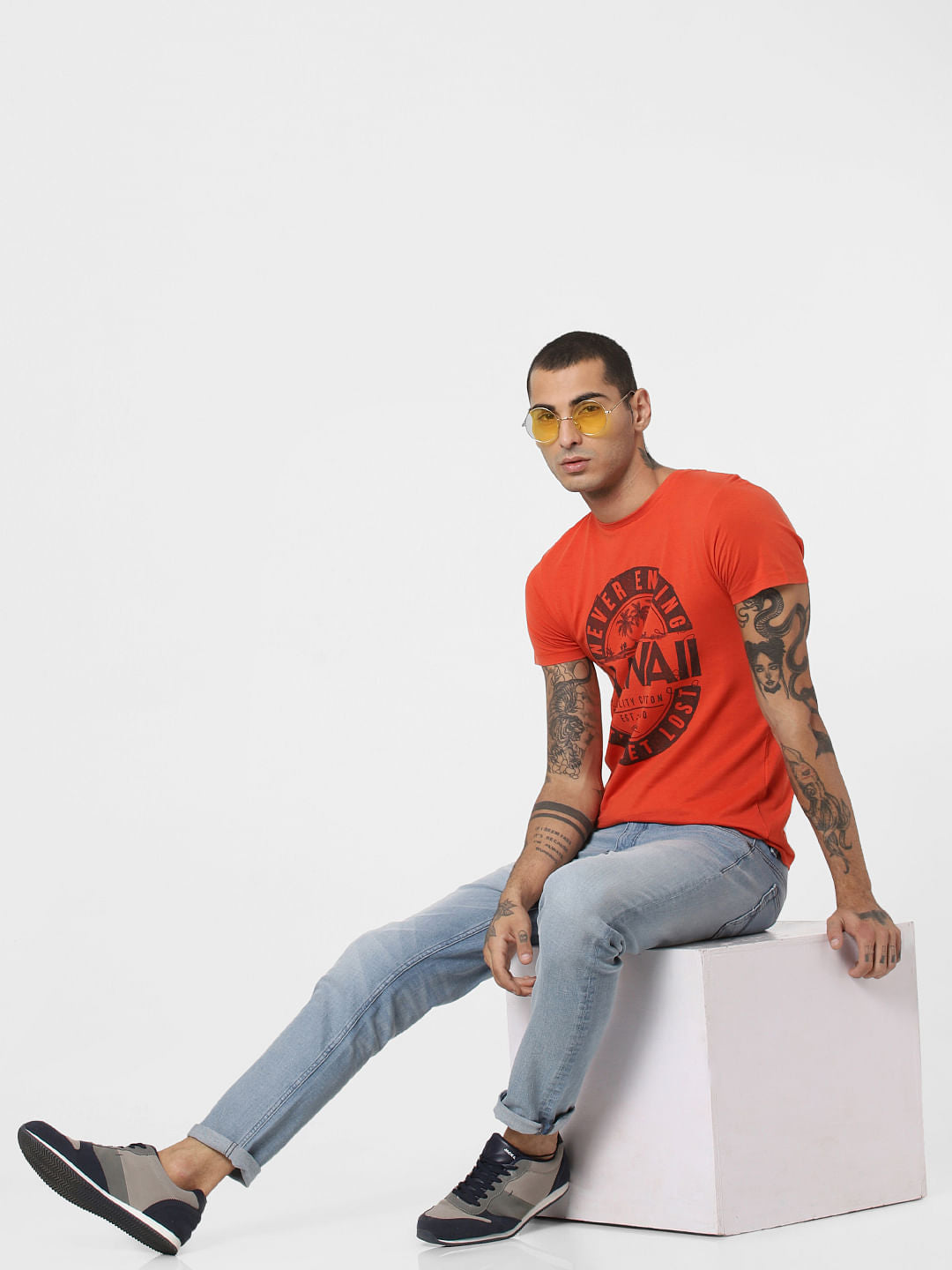 Red Typographic Print T-shirt - S