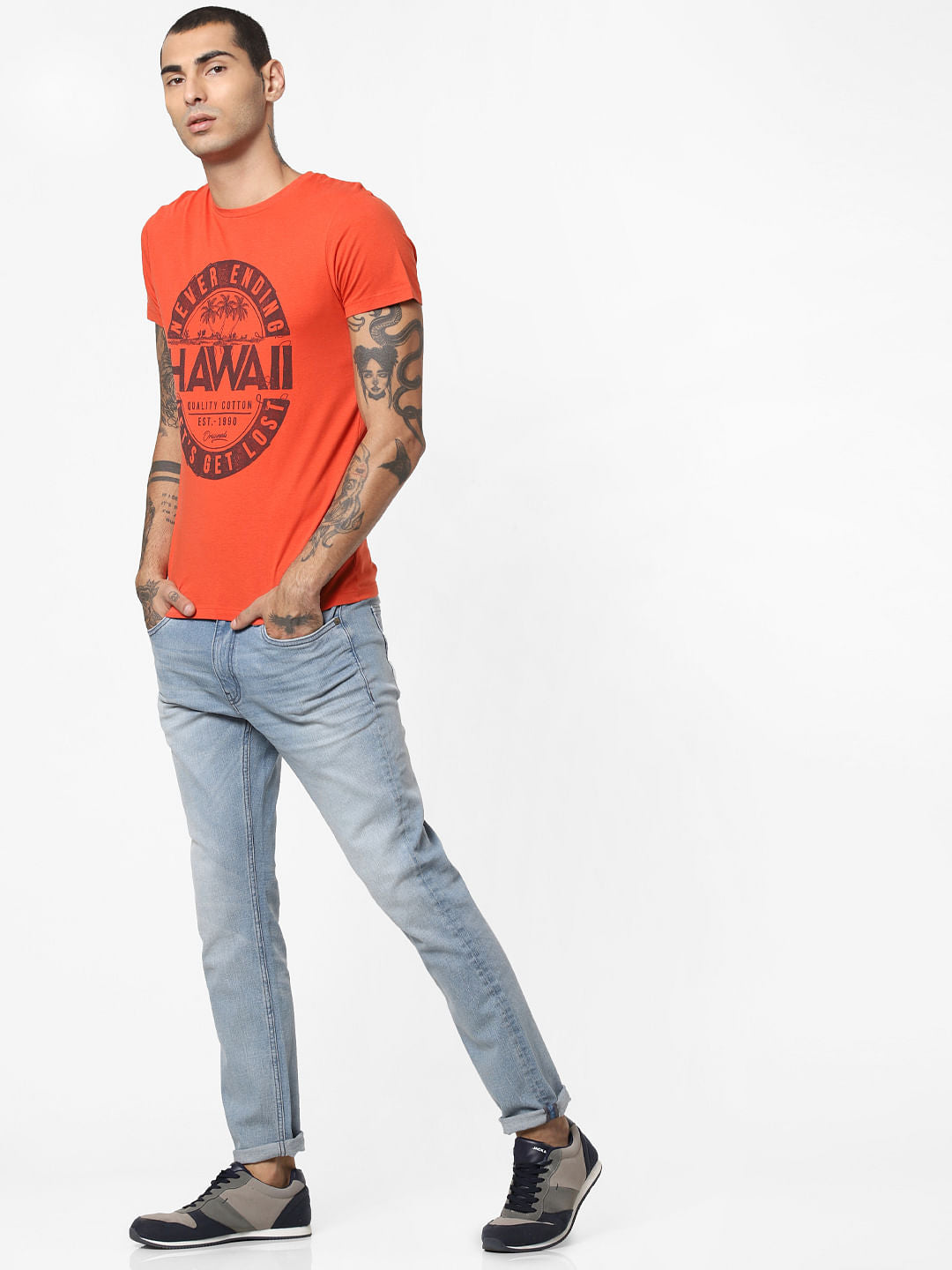 Red Typographic Print T-shirt