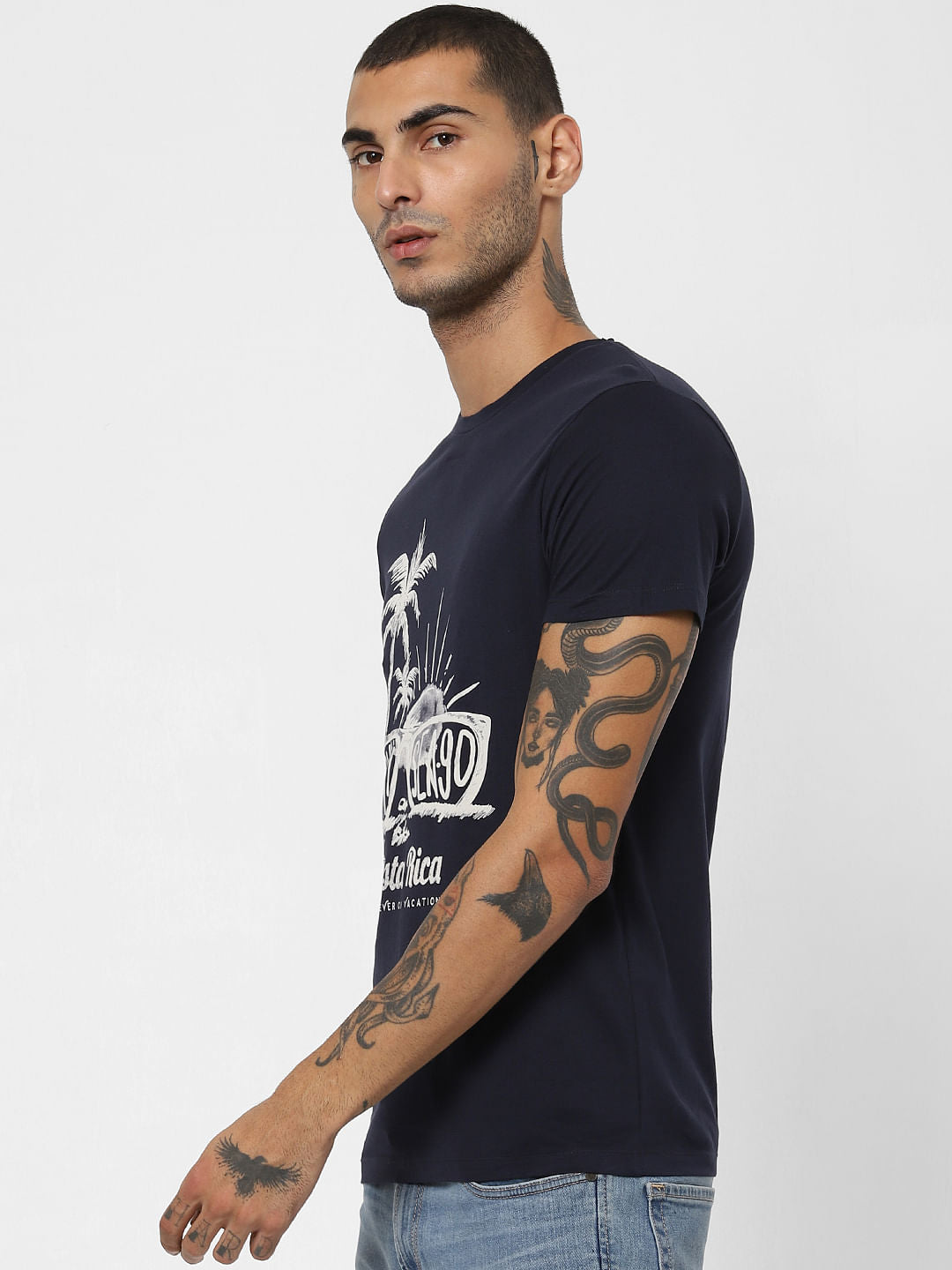 Navy Blue Graphic Print Crew Neck T-shirt