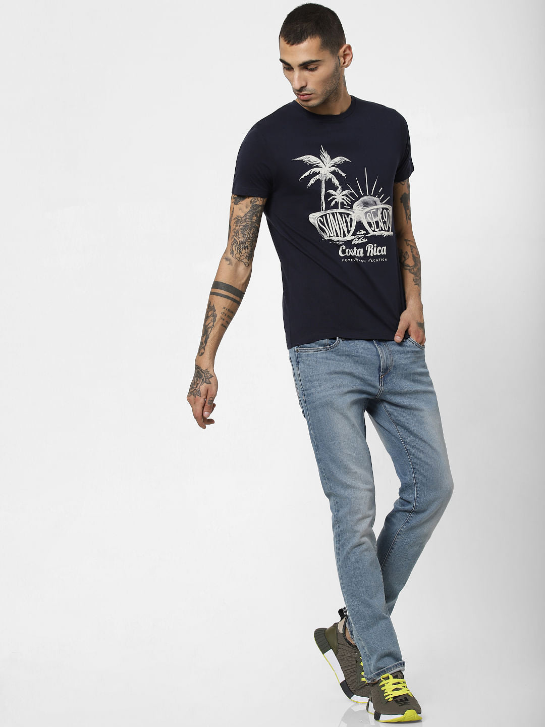 Navy Blue Graphic Print Crew Neck T-shirt