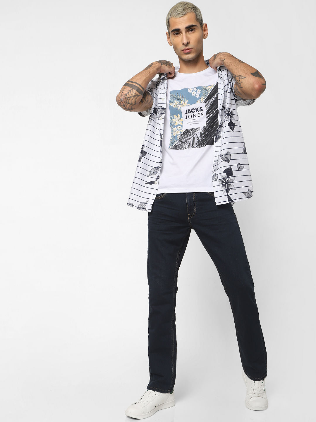White Logo Print Crew Neck T-shirt - S