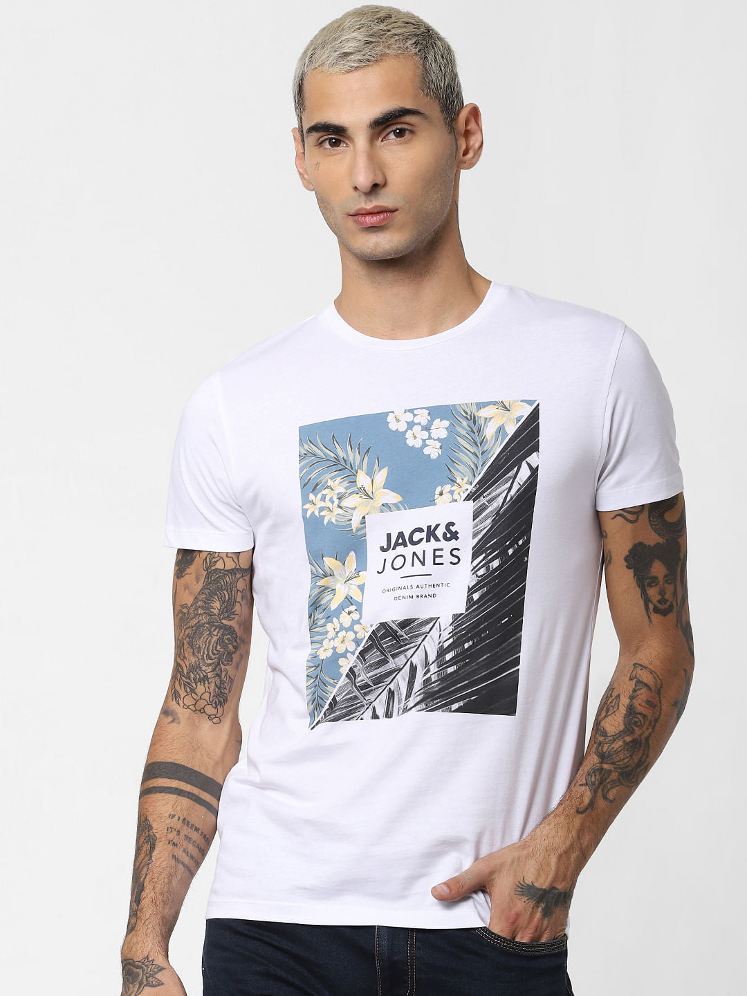 White Logo Print Crew Neck T-shirt
