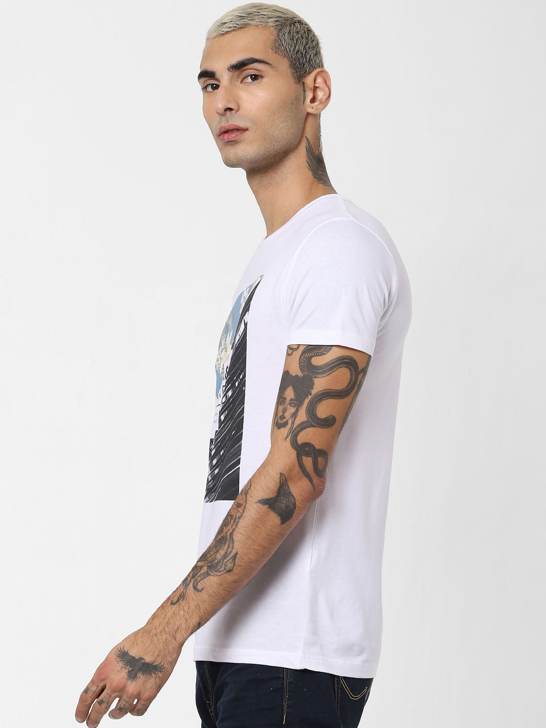 White Logo Print Crew Neck T-shirt
