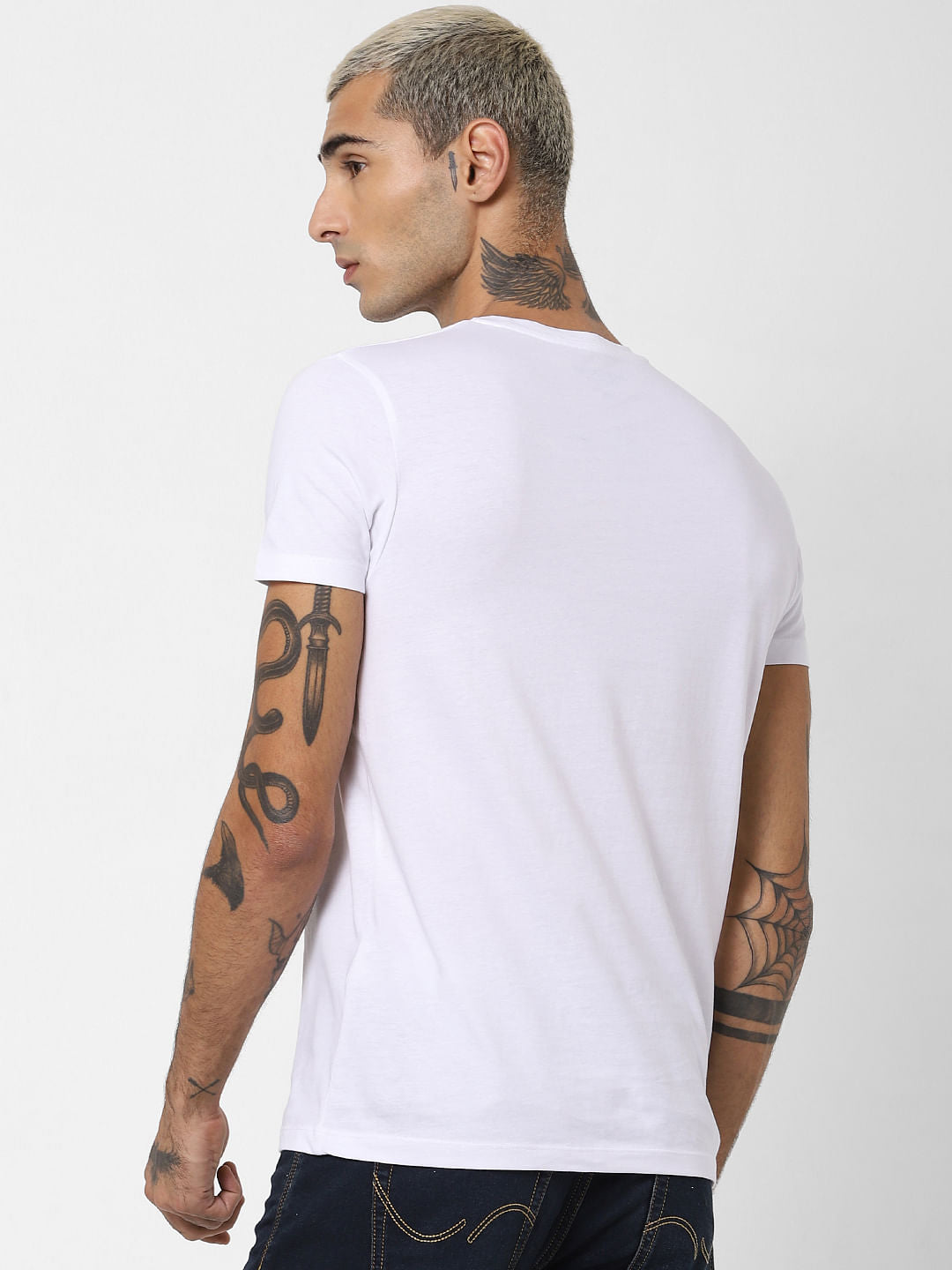 White Logo Print Crew Neck T-shirt