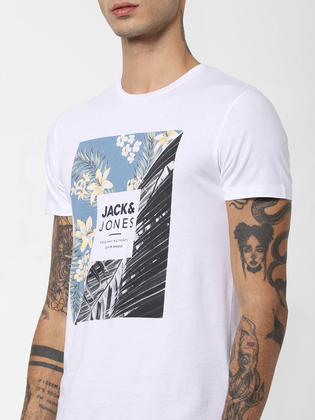 White Logo Print Crew Neck T-shirt