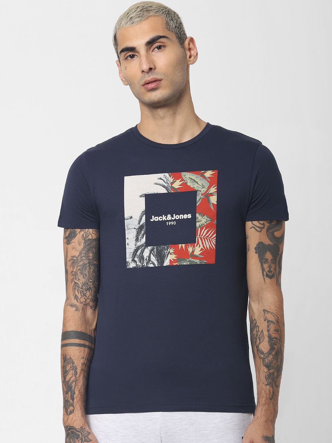 Navy Blue Graphic Print Crew Neck T-shirt