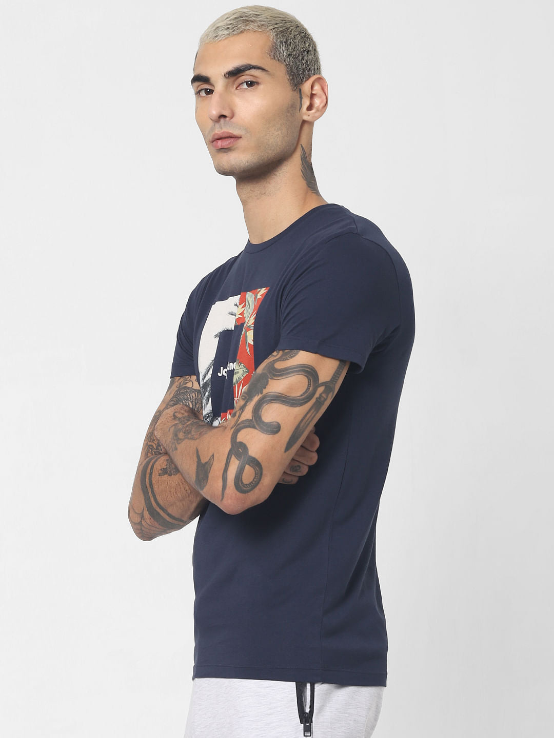 Navy Blue Graphic Print Crew Neck T-shirt