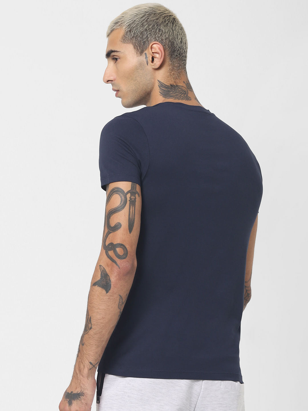 Navy Blue Graphic Print Crew Neck T-shirt