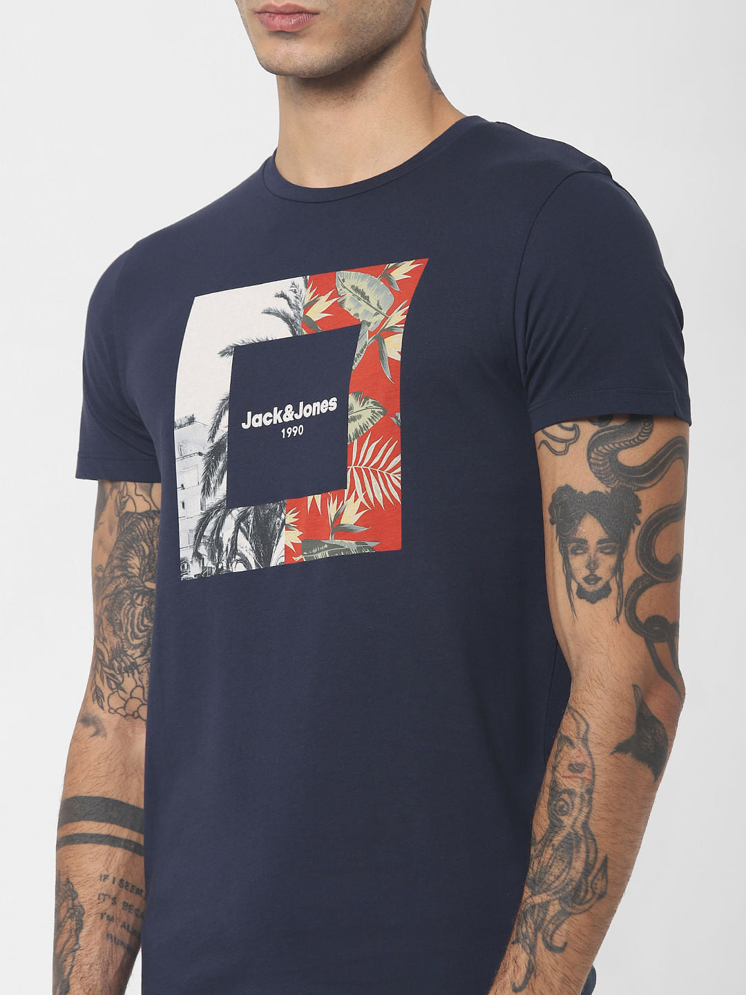 Navy Blue Graphic Print Crew Neck T-shirt