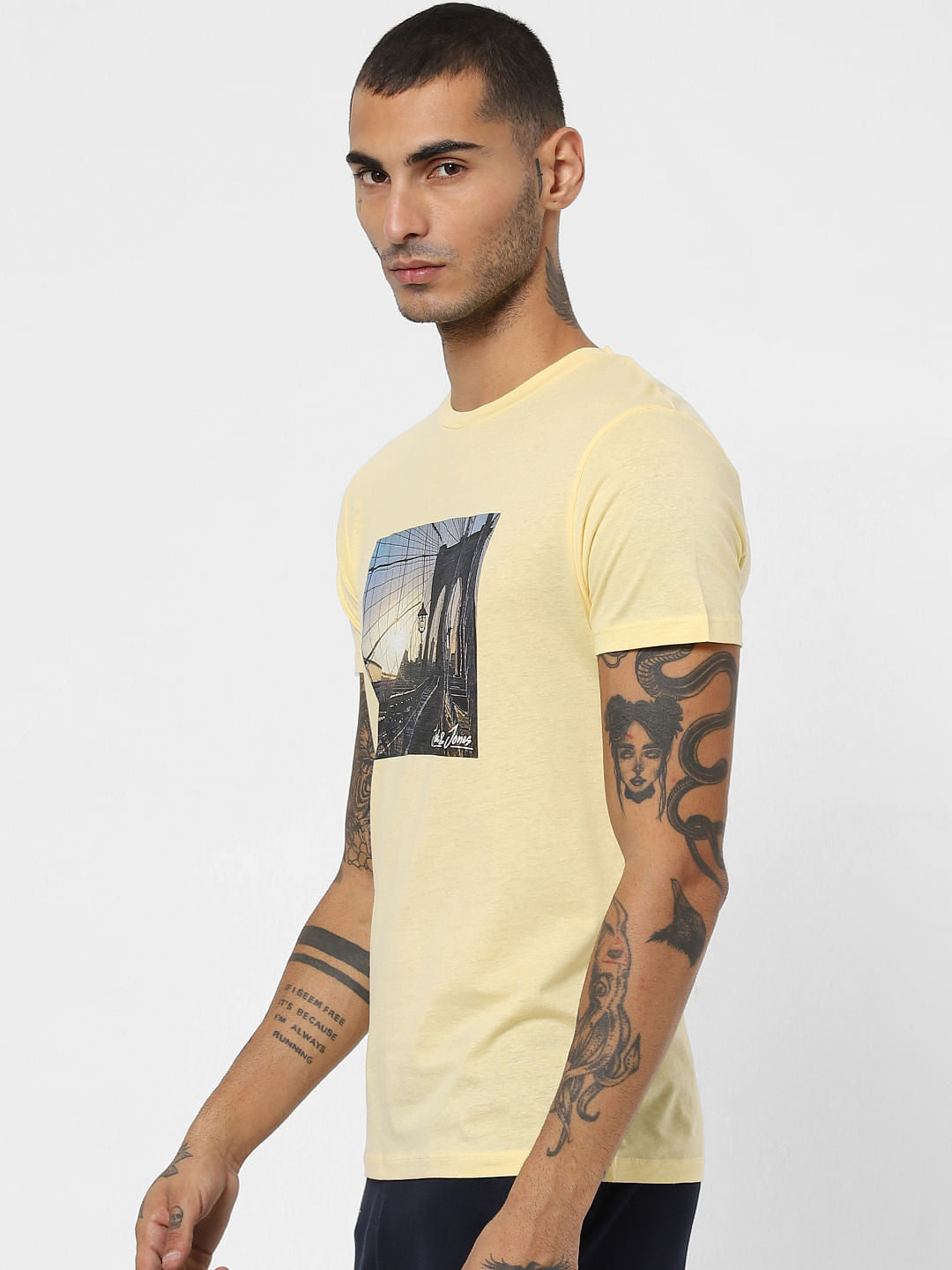 Yellow Graphic Print Crew Neck T-shirt