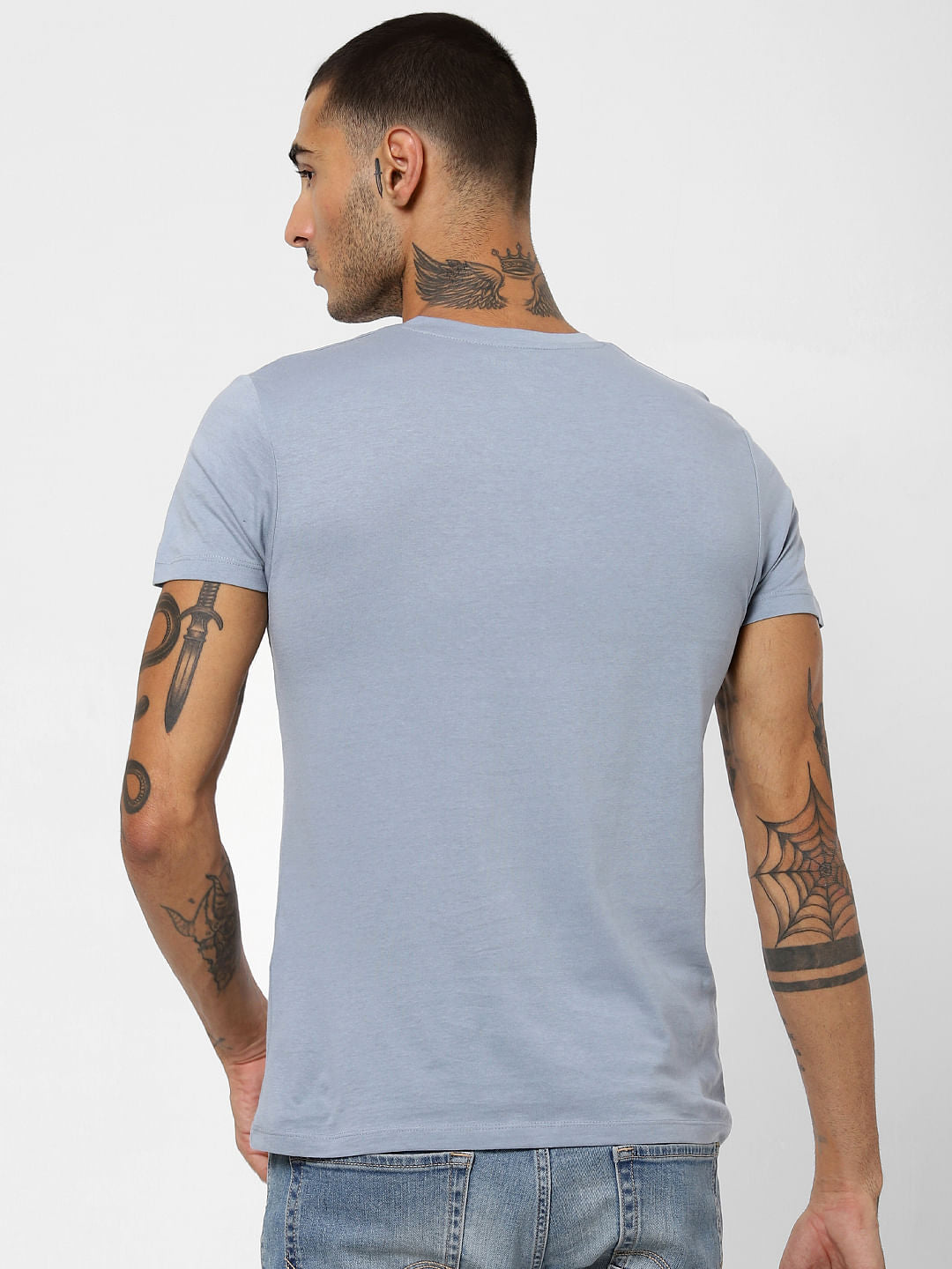 Blue Graphic Patch Crew Neck T-shirt