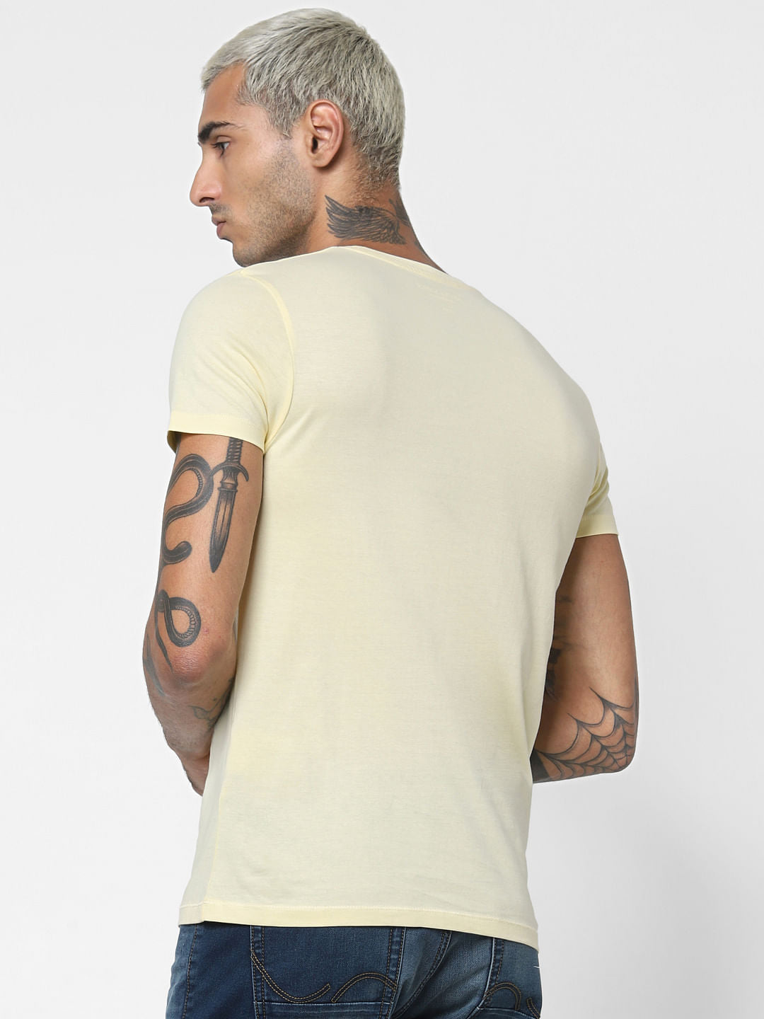 Light Yellow Striped Patch T-shirt