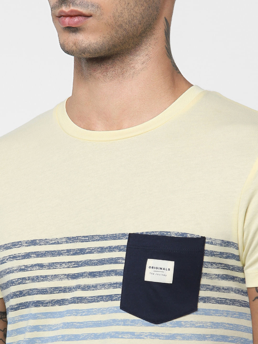 Light Yellow Striped Patch T-shirt