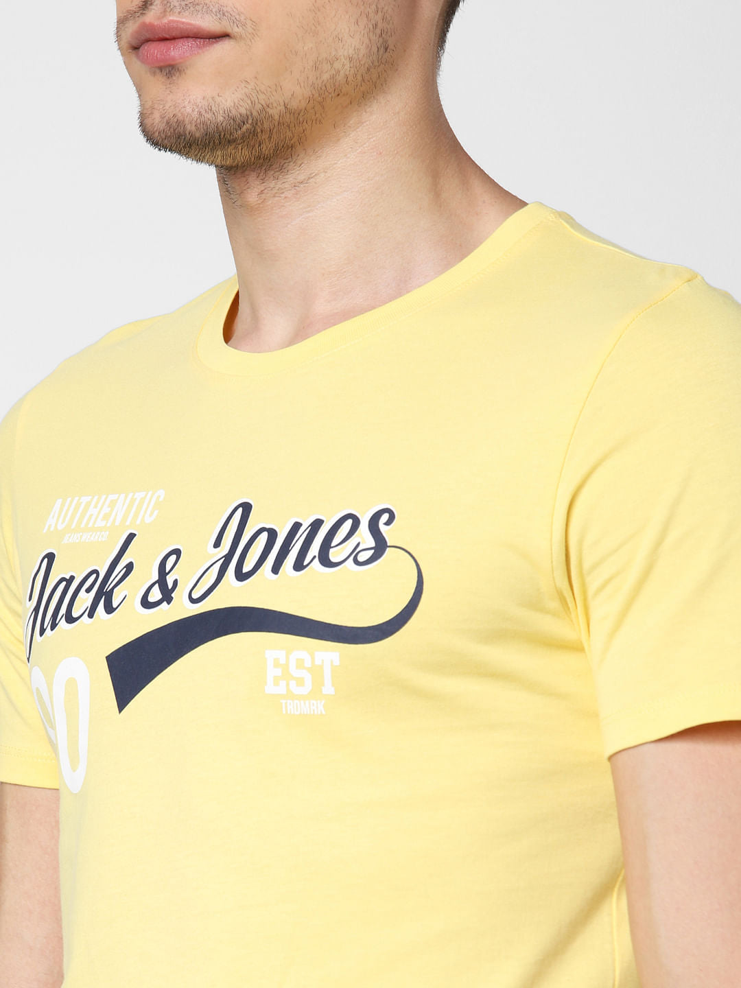 Yellow Logo Print Crew Neck T-shirt