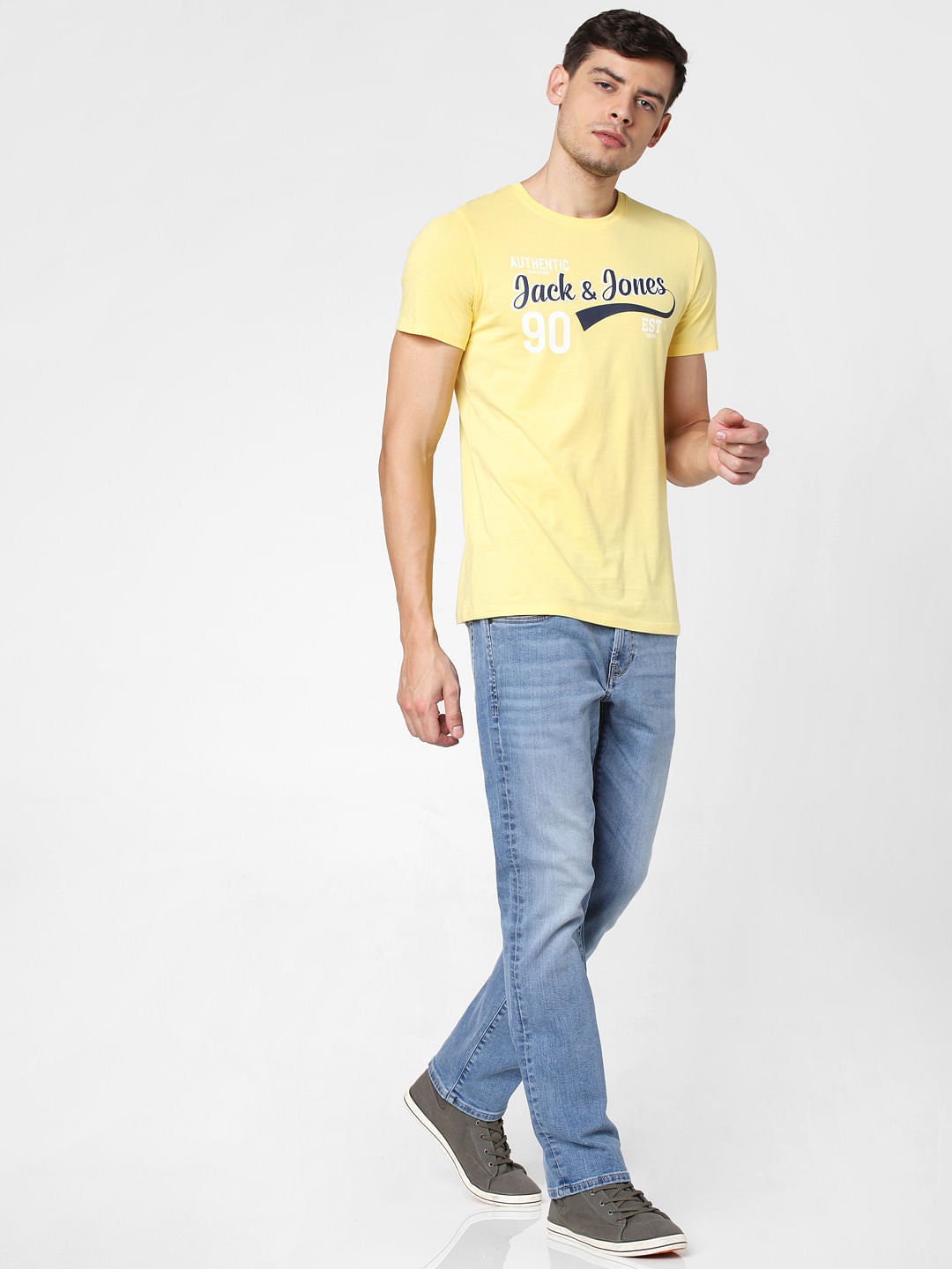 Yellow Logo Print Crew Neck T-shirt