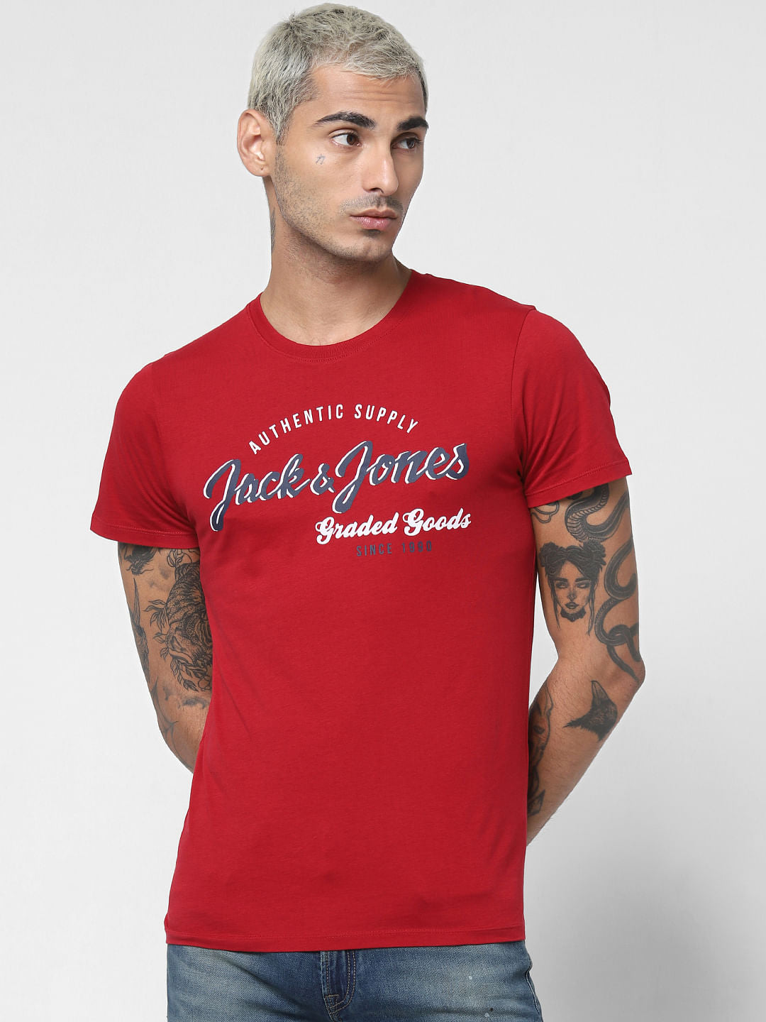 Red Logo Print Crew Neck T-shirt