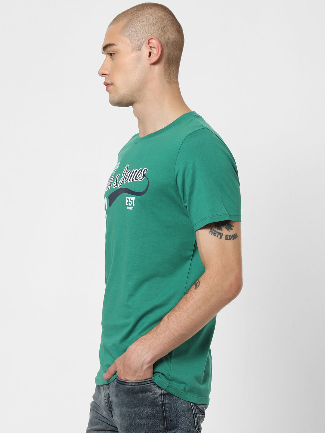 Green Logo Print Crew Neck T-shirt