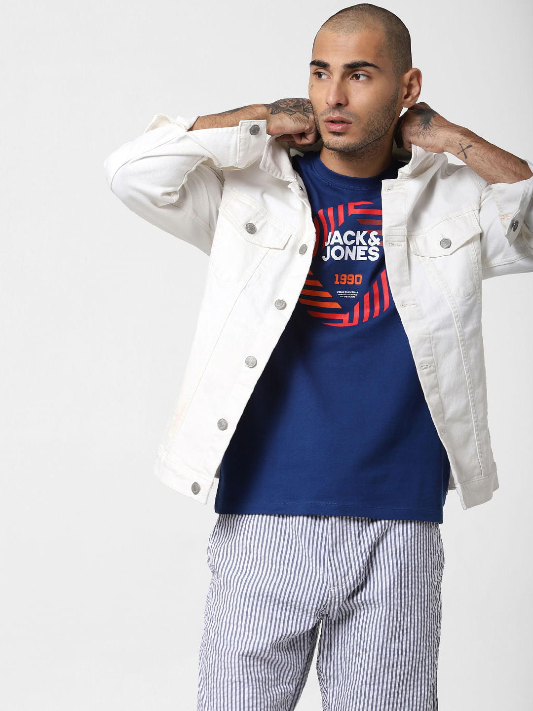 Blue Logo Print Crew Neck T-shirt - S