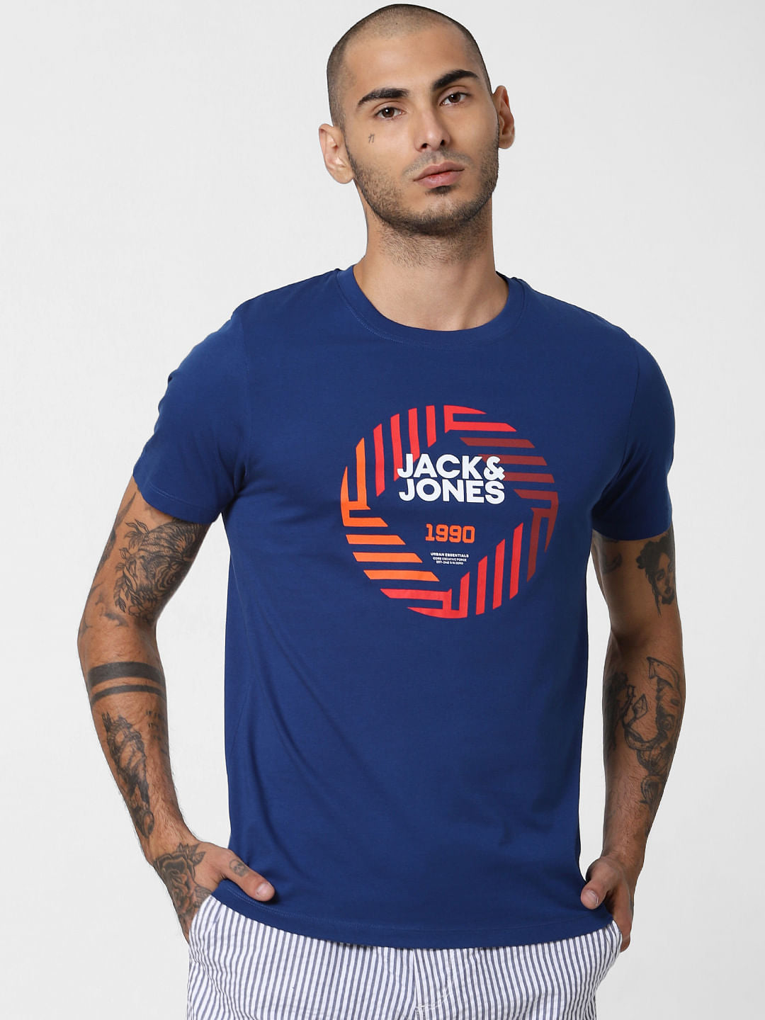 Blue Logo Print Crew Neck T-shirt