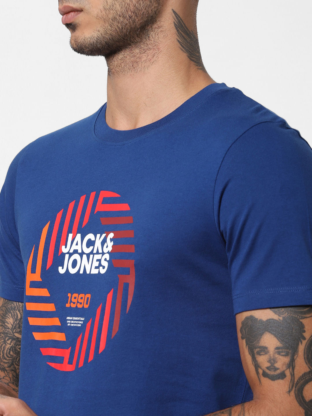 Blue Logo Print Crew Neck T-shirt