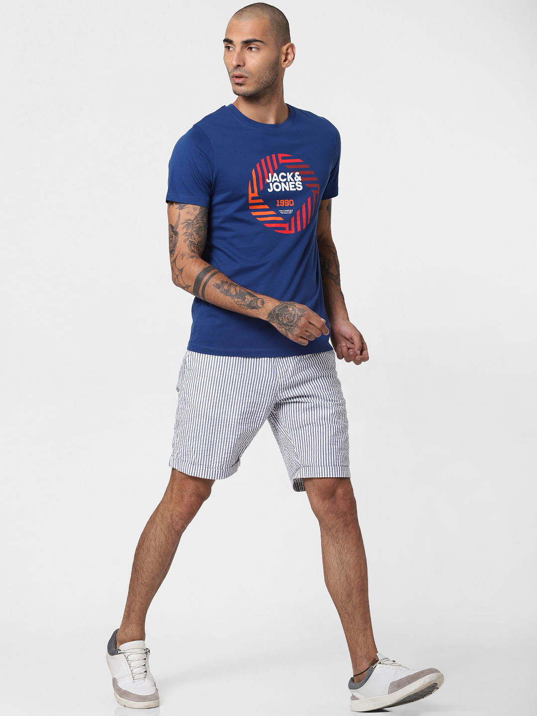 Blue Logo Print Crew Neck T-shirt