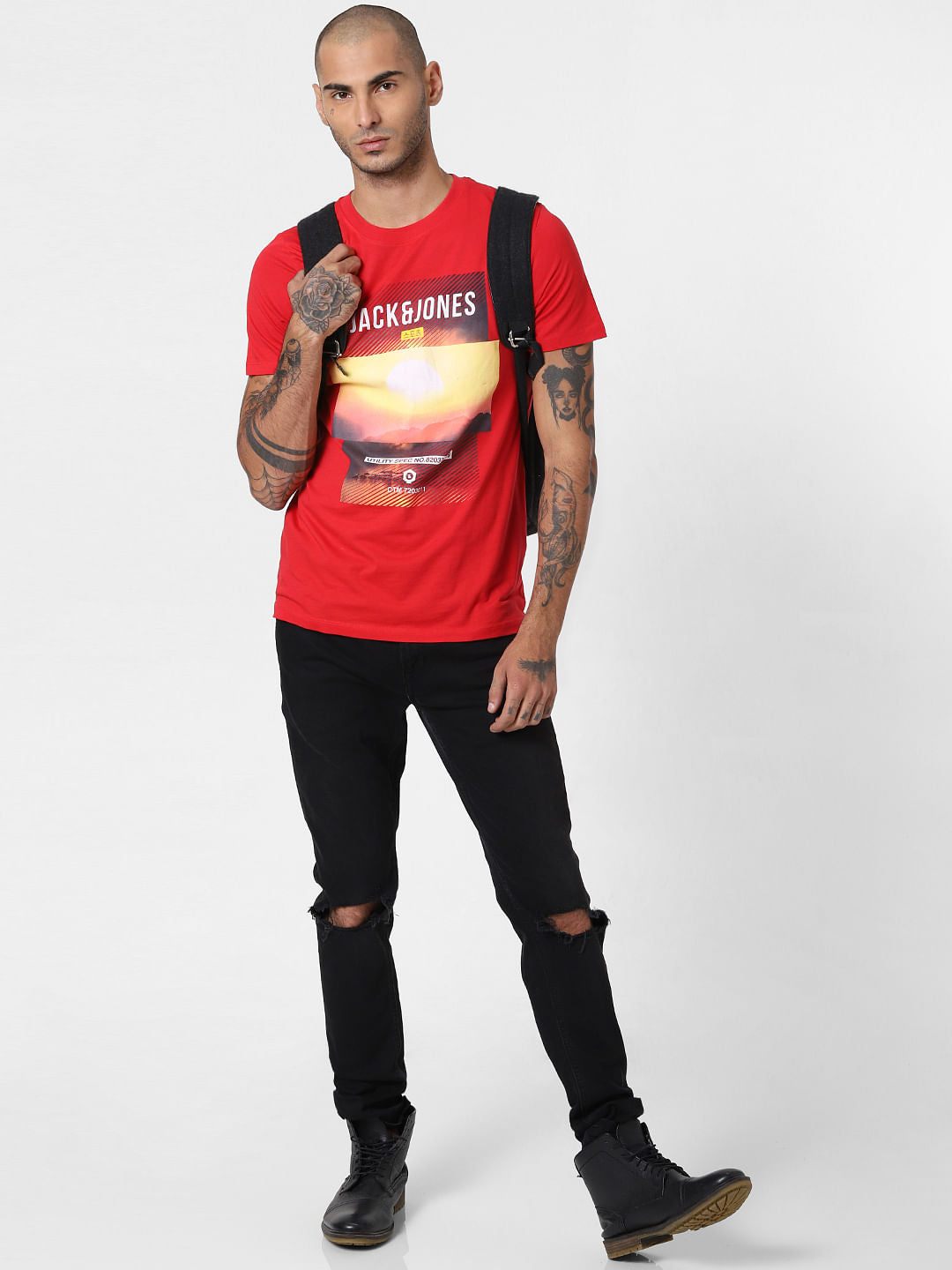 Red Logo Print Crew Neck T-shirt - S