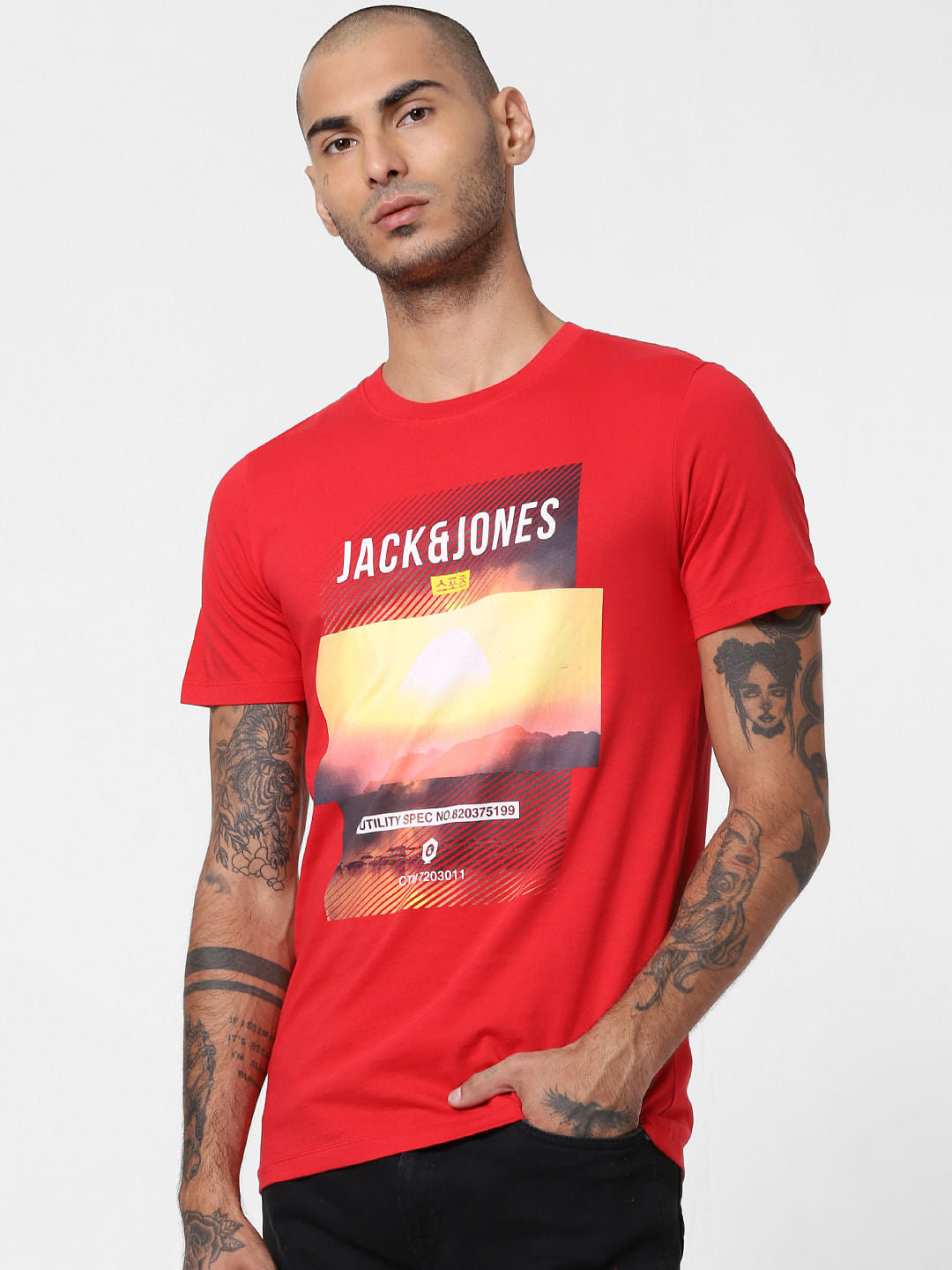 Red Logo Print Crew Neck T-shirt