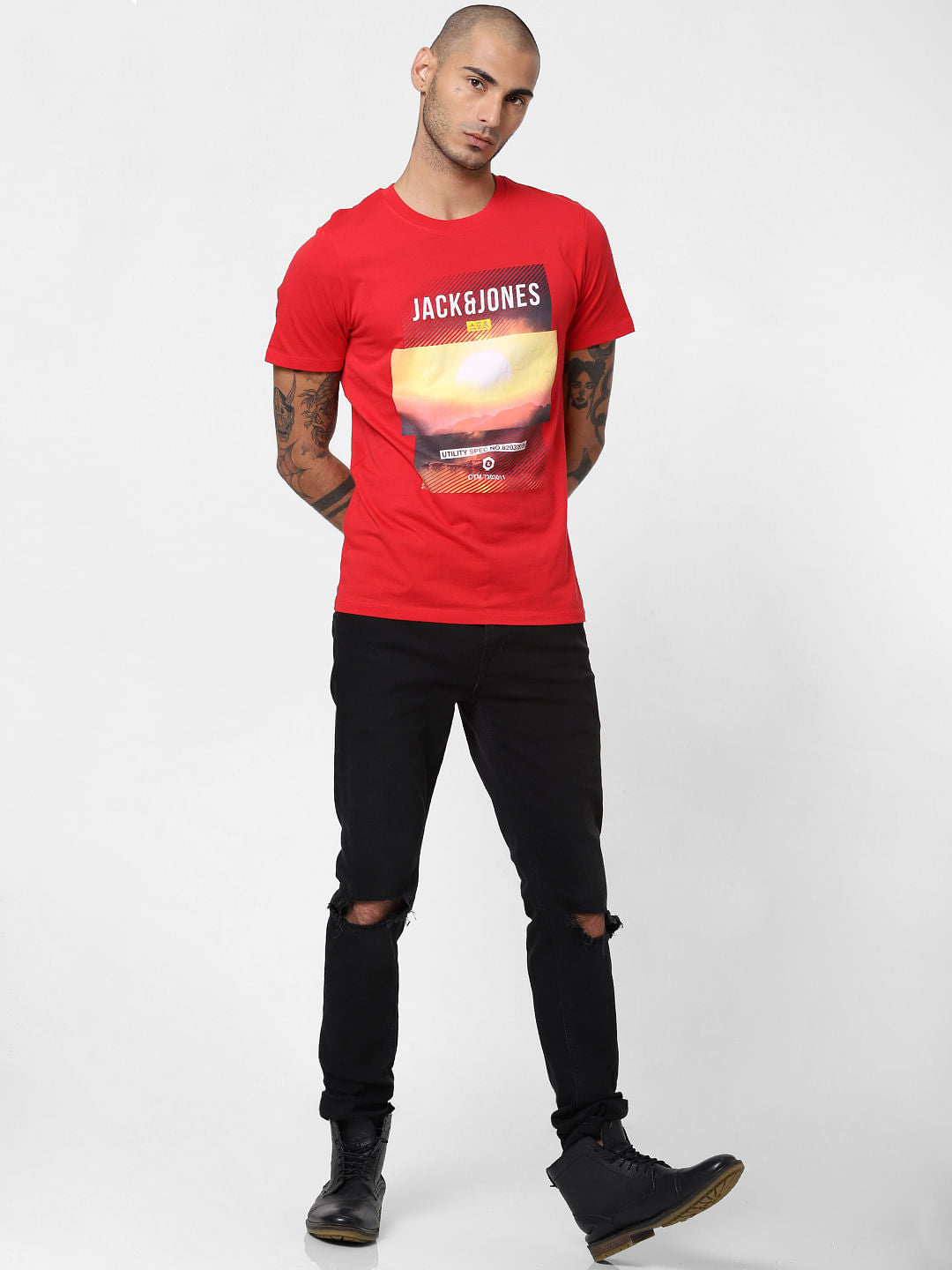 Red Logo Print Crew Neck T-shirt