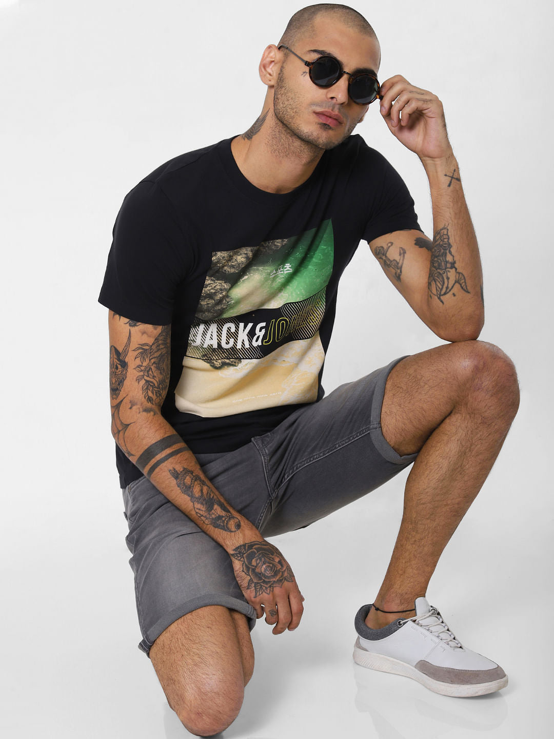 Black Logo Print Crew Neck T-shirt - S