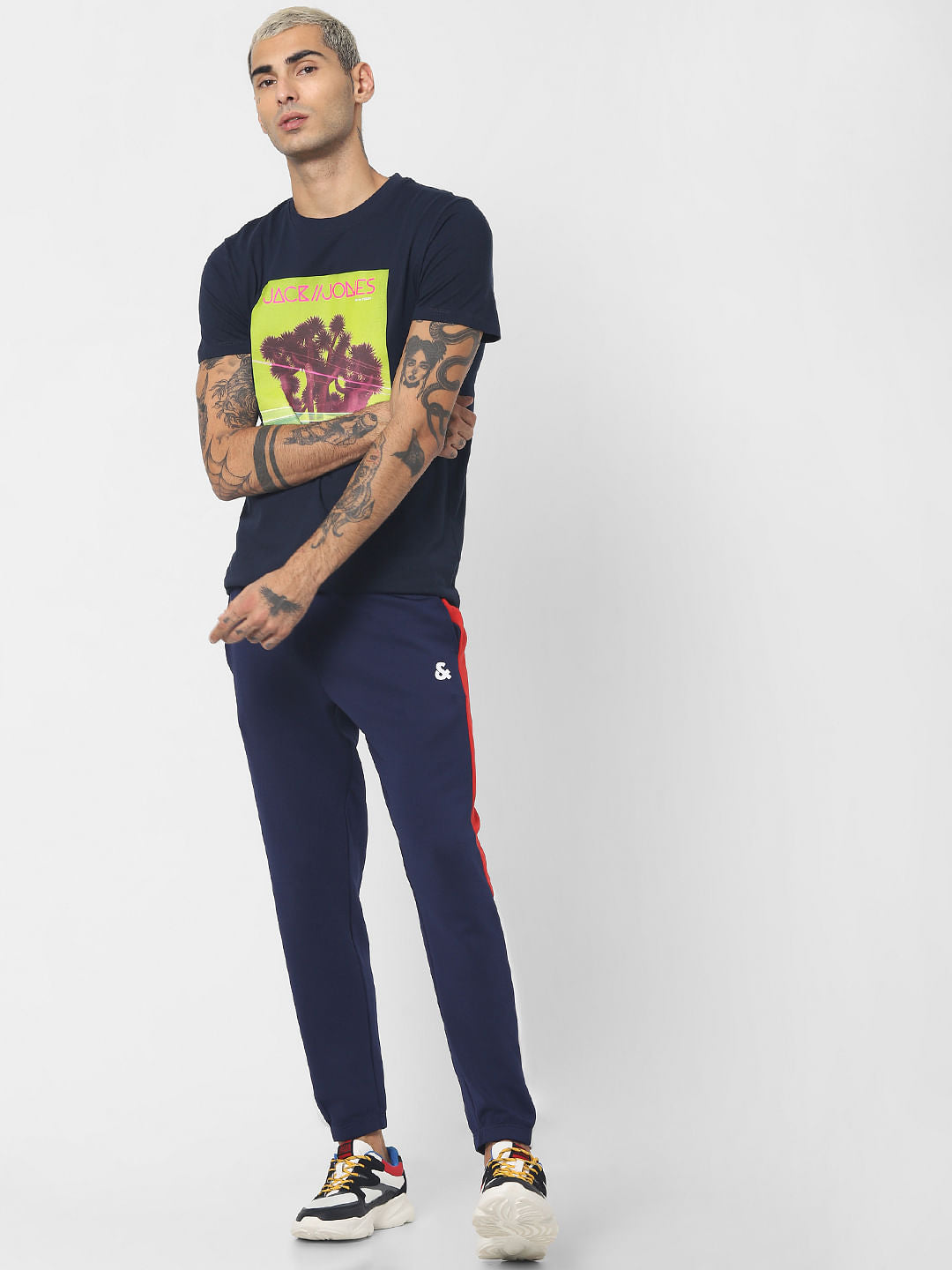 Navy Blue Graphic Print Crew Neck T-shirt - S