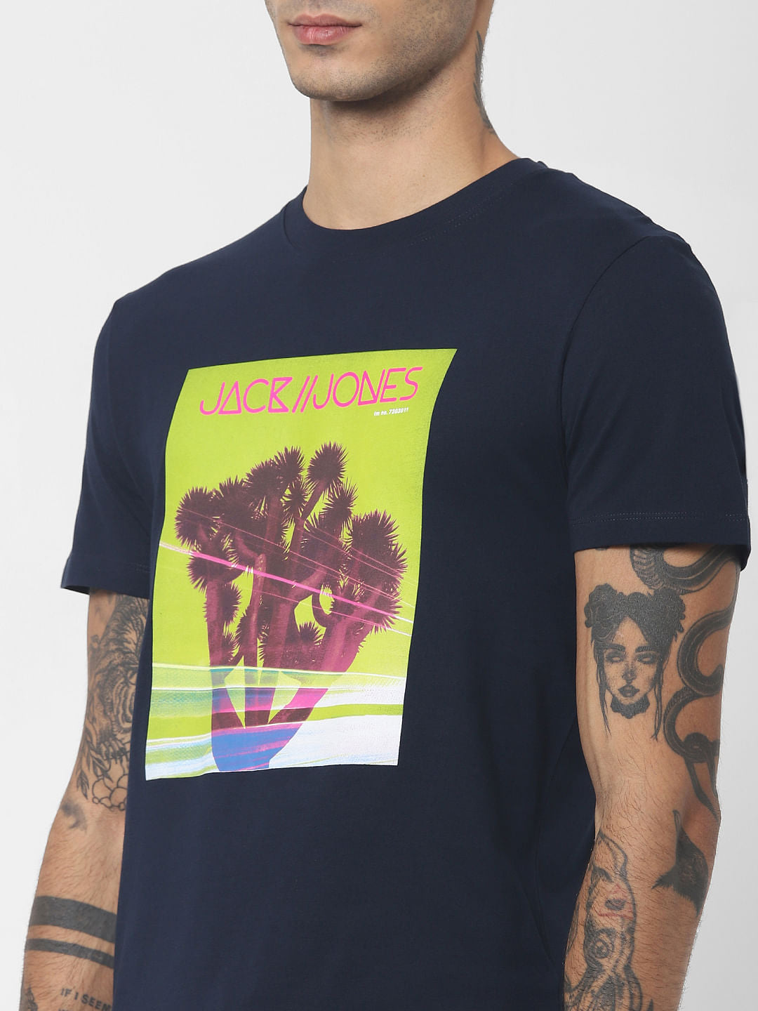 Navy Blue Graphic Print Crew Neck T-shirt