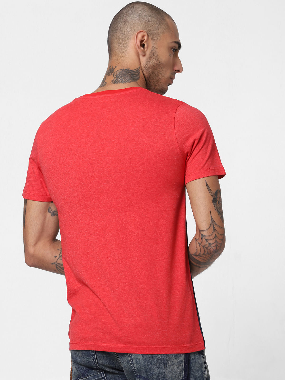 Red Colourblocked Crew Neck T-shirt