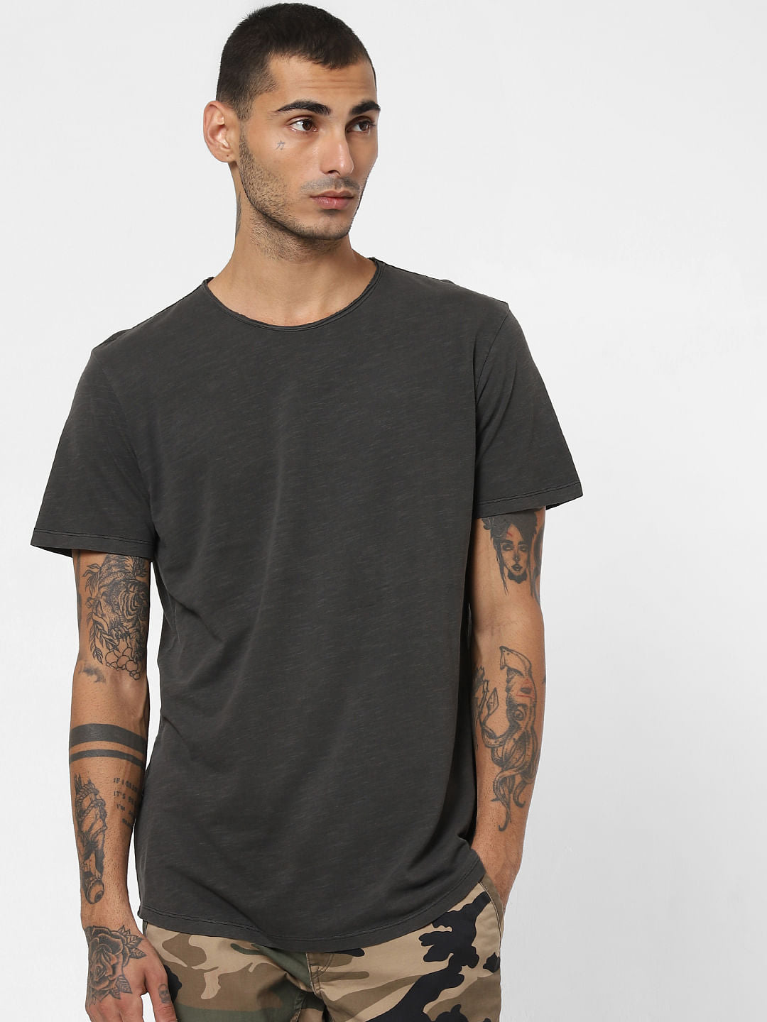 Black Washed Crew Neck T-shirt