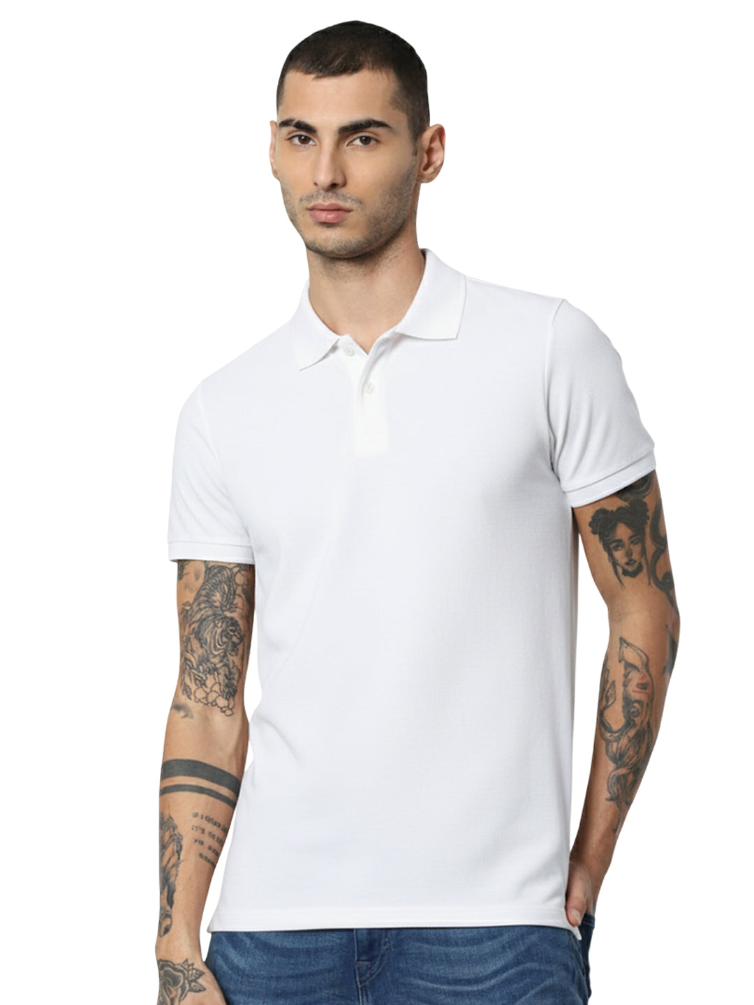 White Jacquard Cotton Polo - 2XL