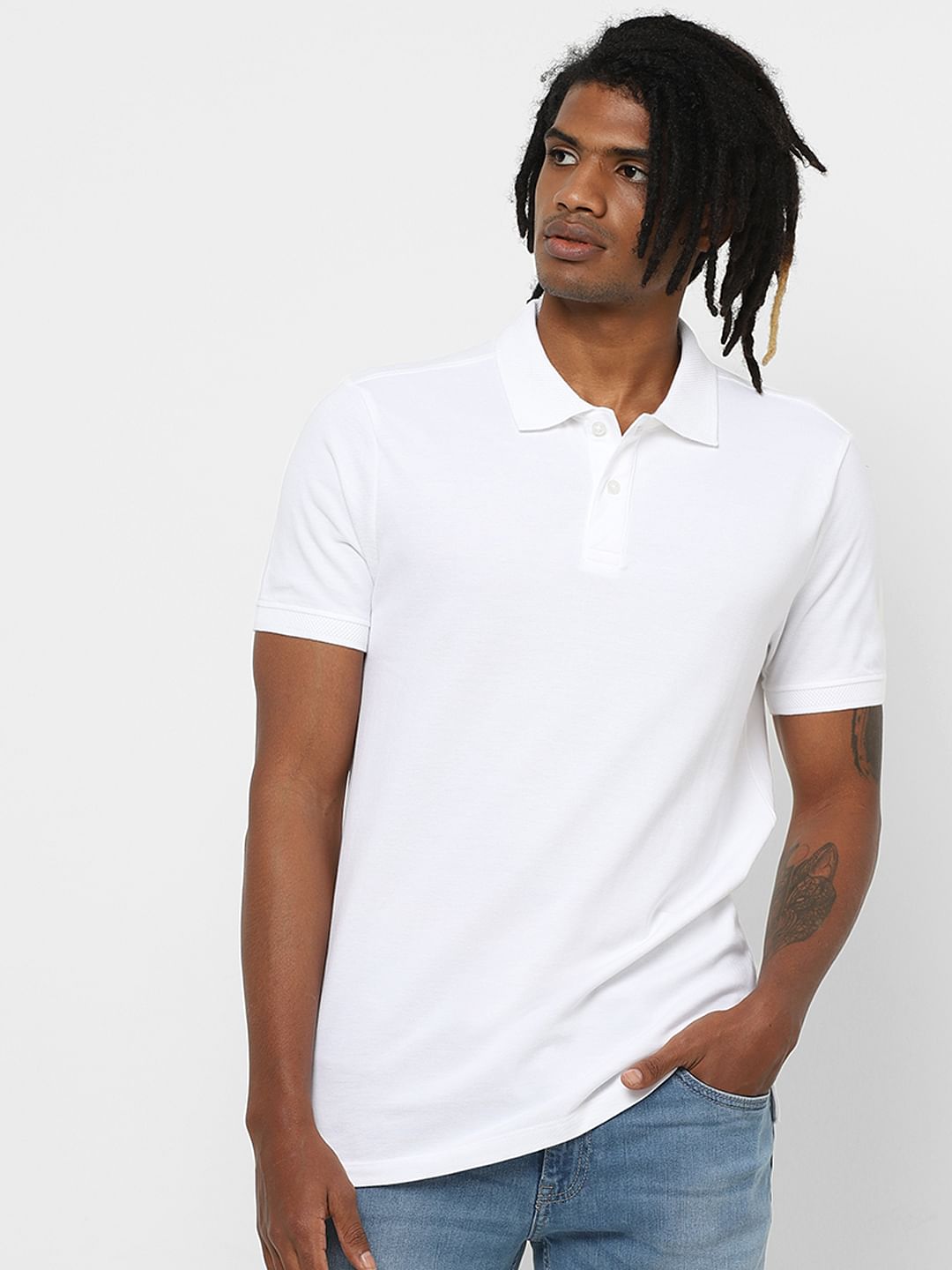White Jacquard Cotton Polo