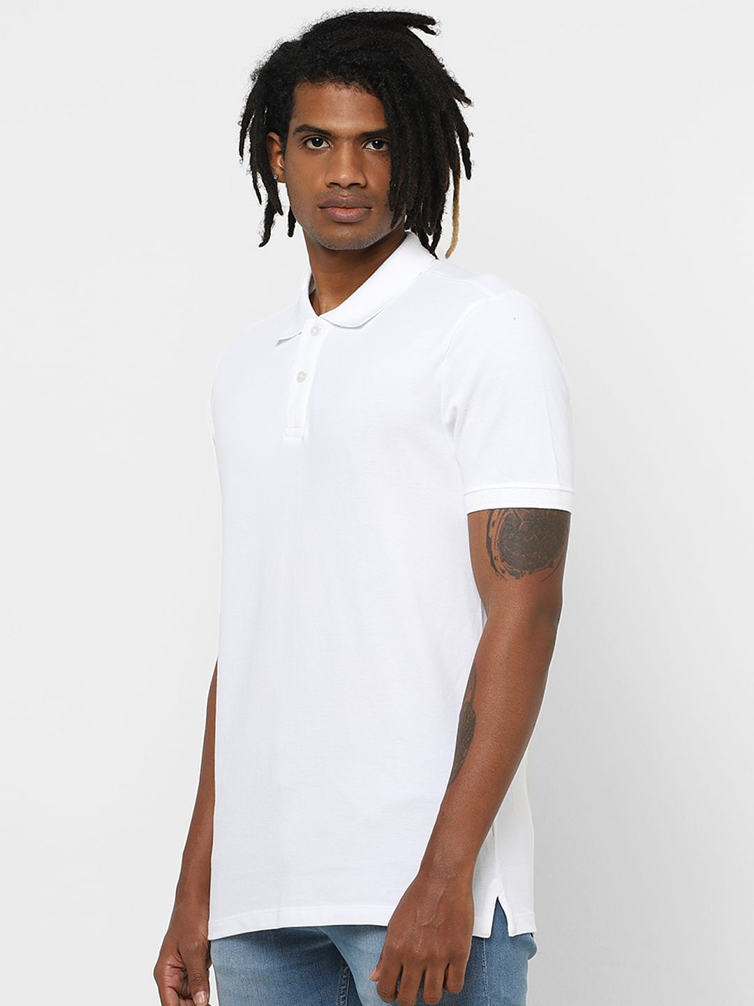 White Jacquard Cotton Polo