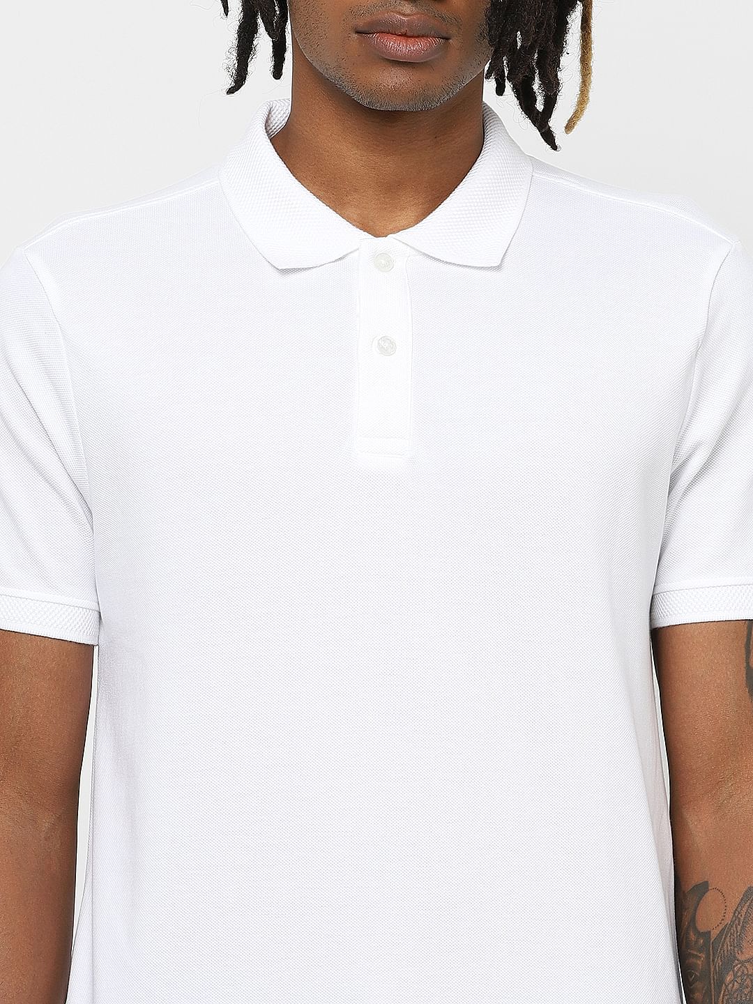 White Jacquard Cotton Polo