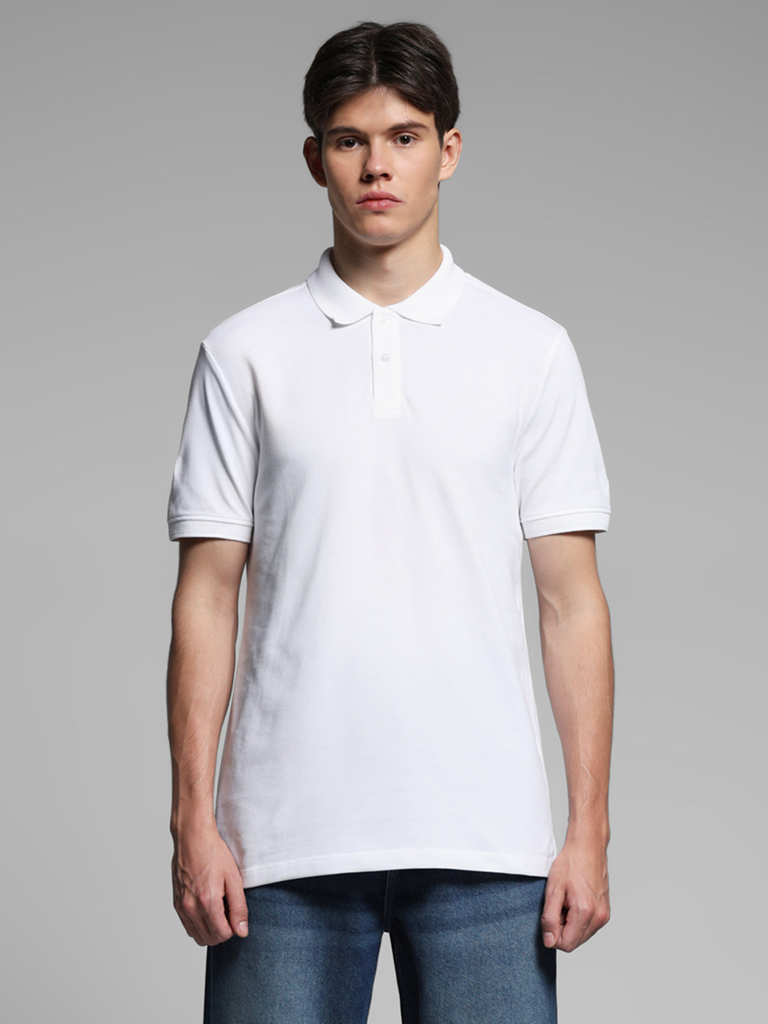 White Jacquard Cotton Polo