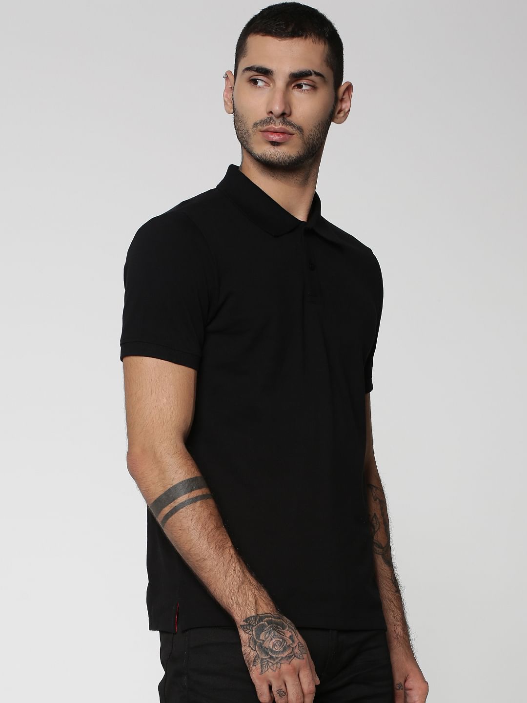 Black Cotton Slim Fit Polo