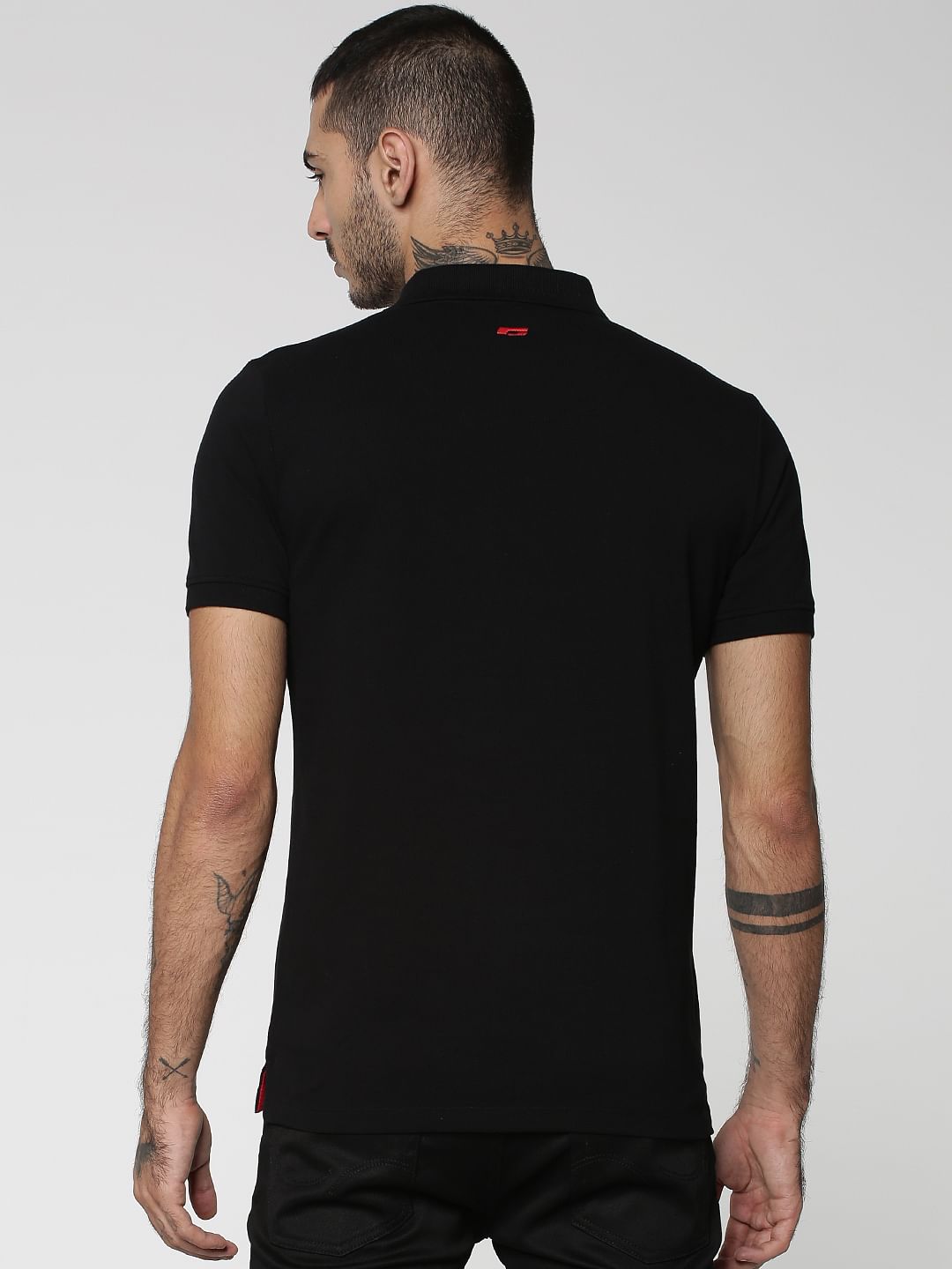 Black Cotton Slim Fit Polo