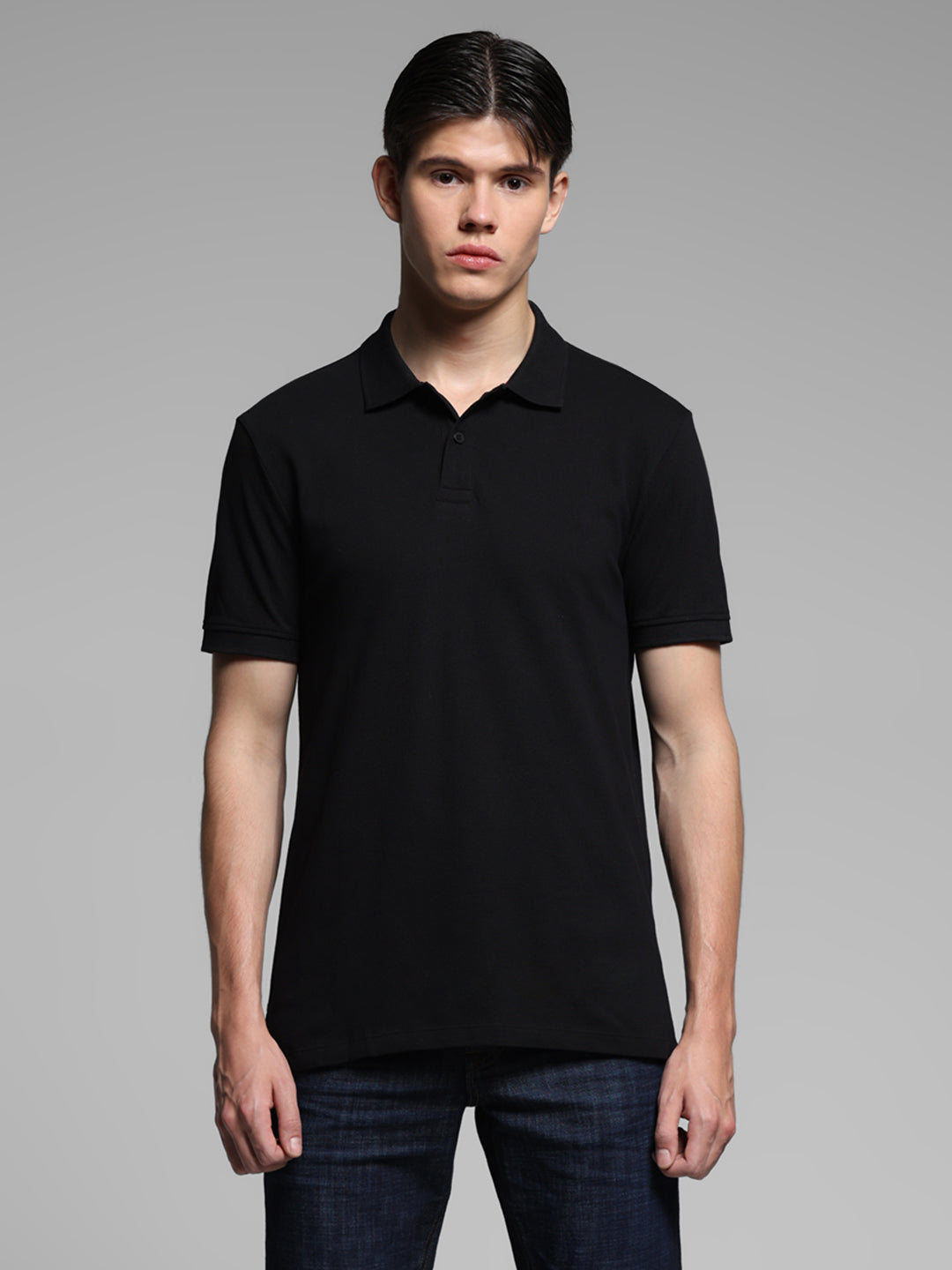Black Cotton Slim Fit Polo