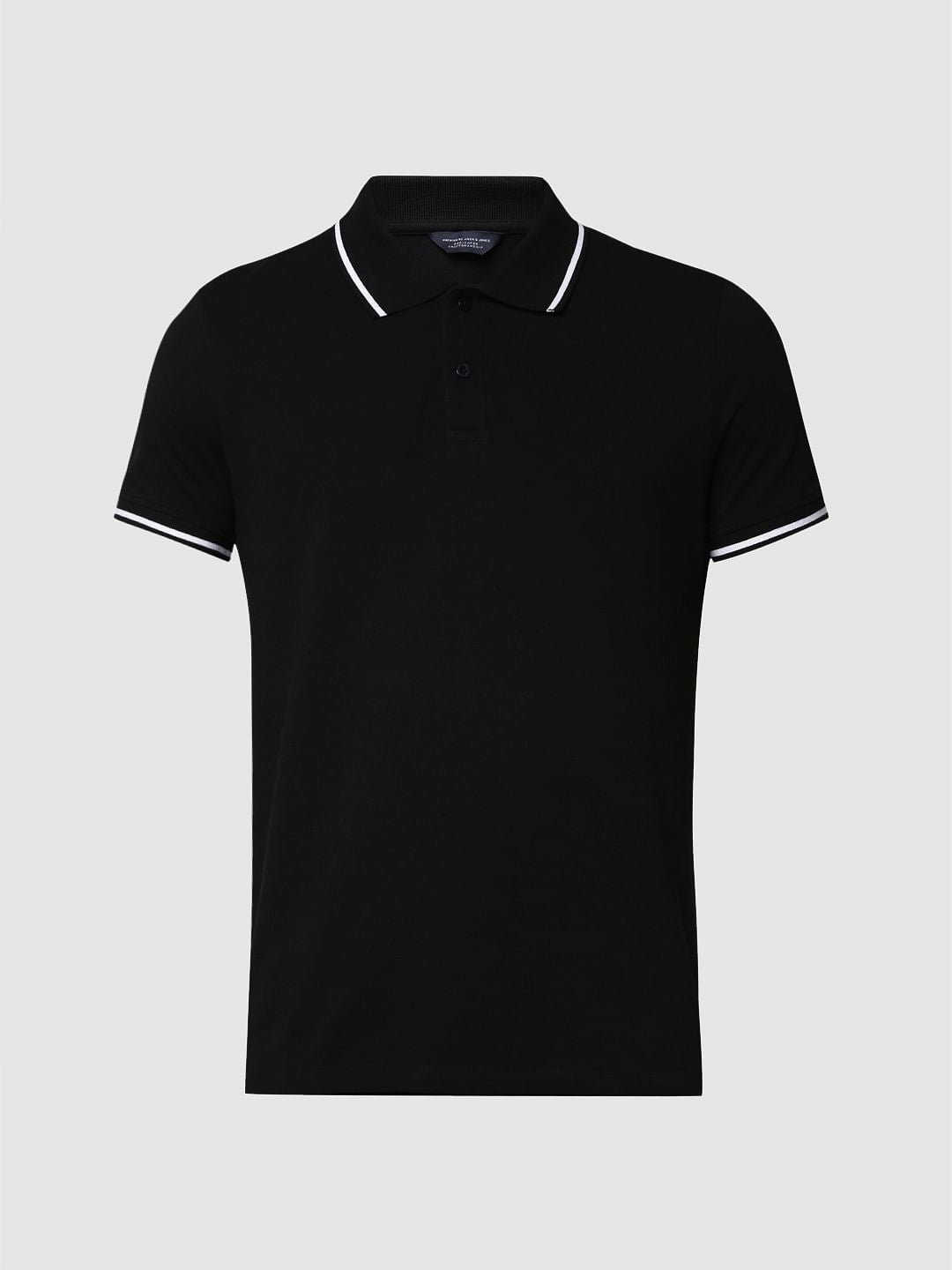 Black Contrast Tipping Polo Neck T-shirt