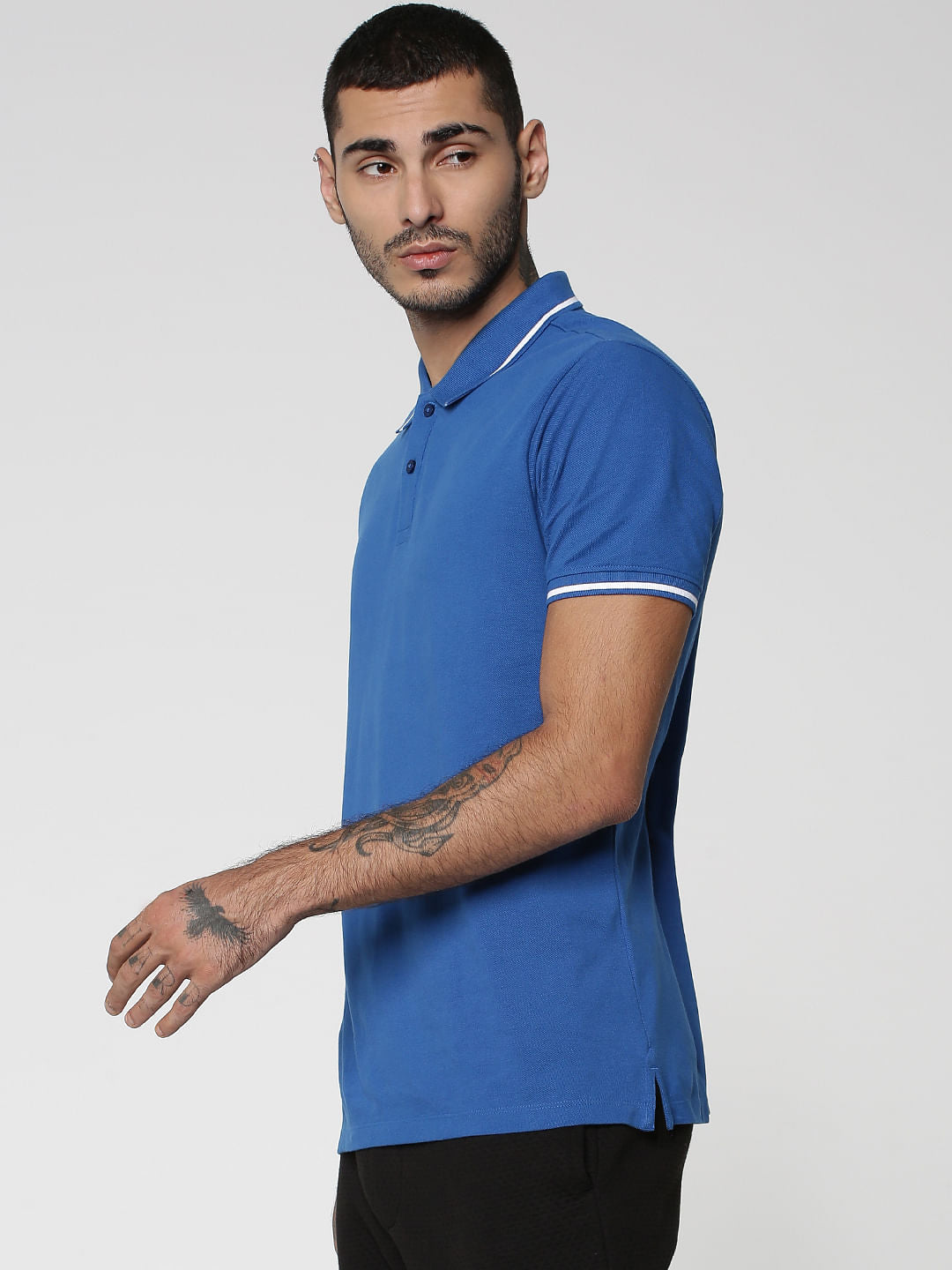 Blue Contrast Tipping Polo Neck T-shirt