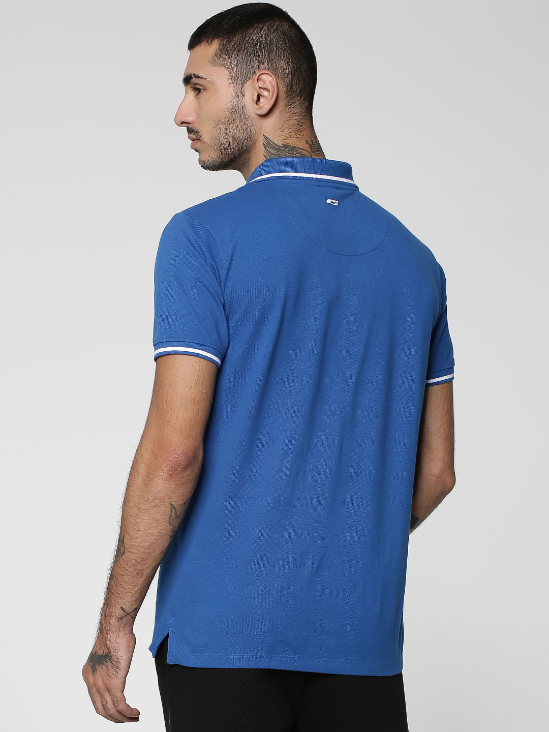 Blue Contrast Tipping Polo Neck T-shirt