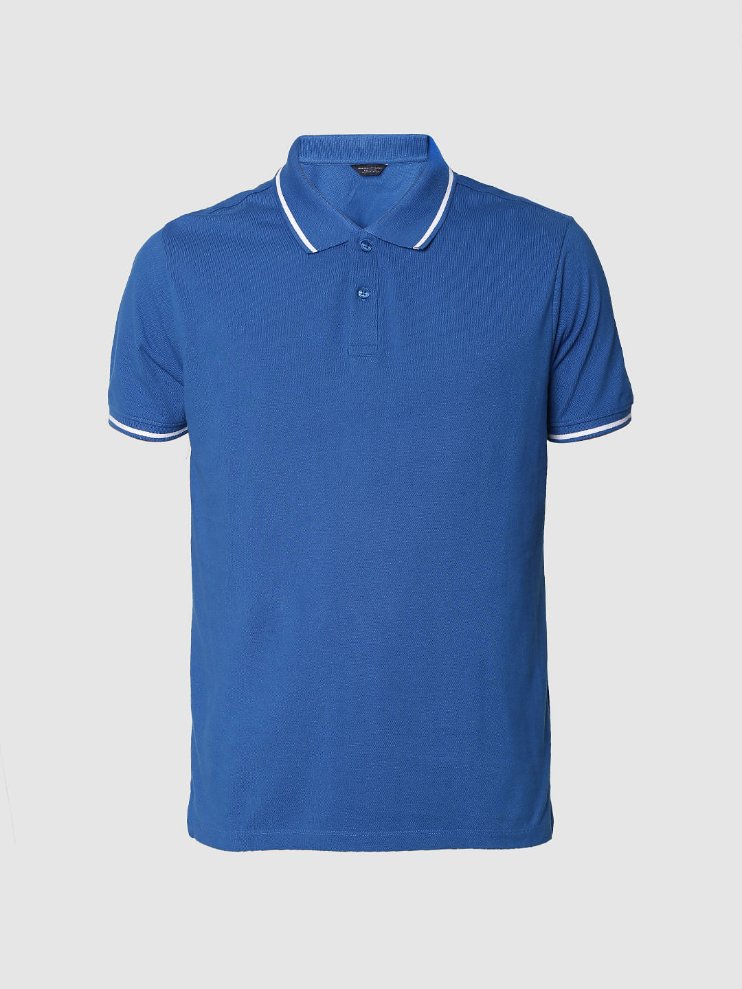 Blue Contrast Tipping Polo Neck T-shirt