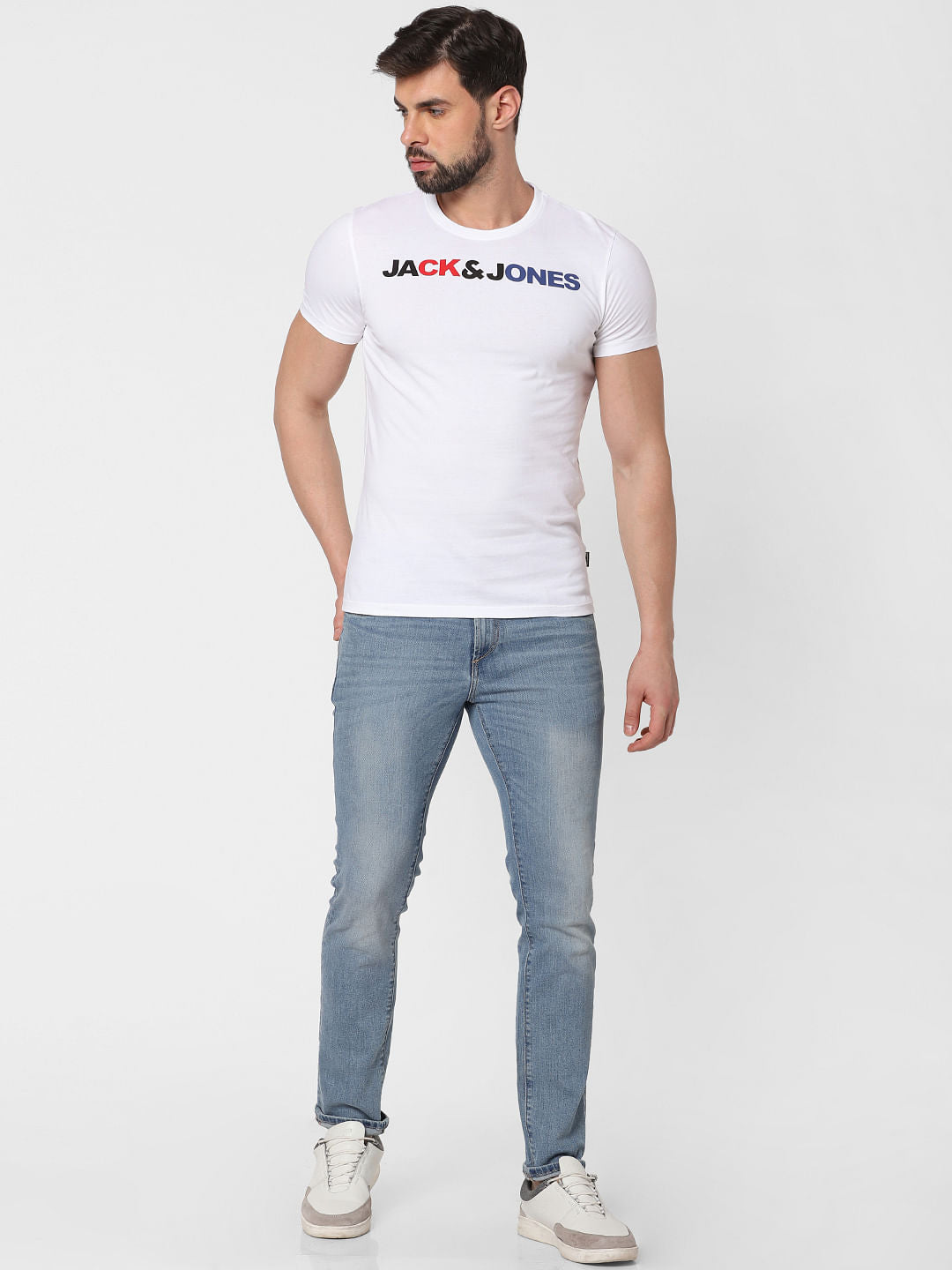 White Logo Print Crew Neck T-Shirt - S