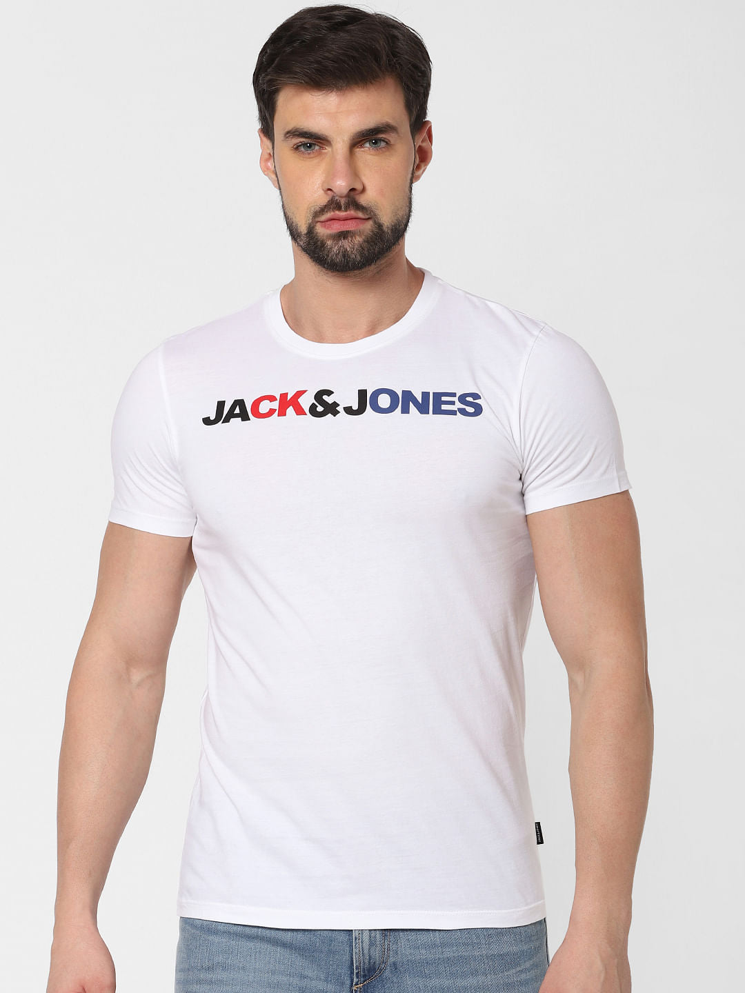 White Logo Print Crew Neck T-Shirt