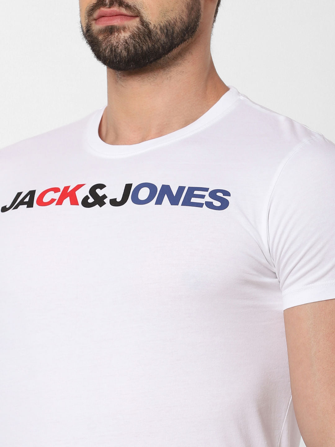 White Logo Print Crew Neck T-Shirt