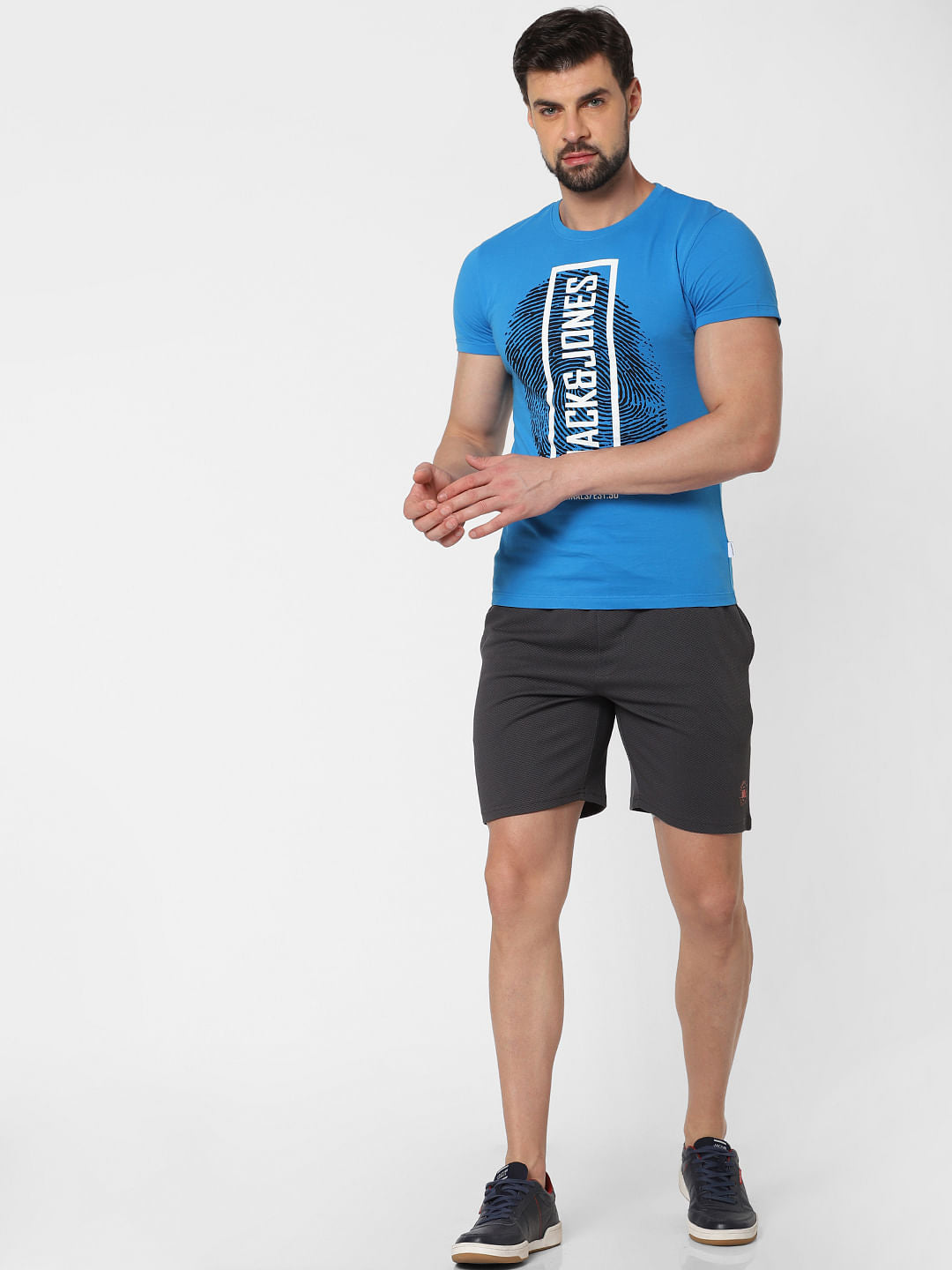 Blue Graphic Print Crew Neck T-Shirt Online in India - Flat 20% Off